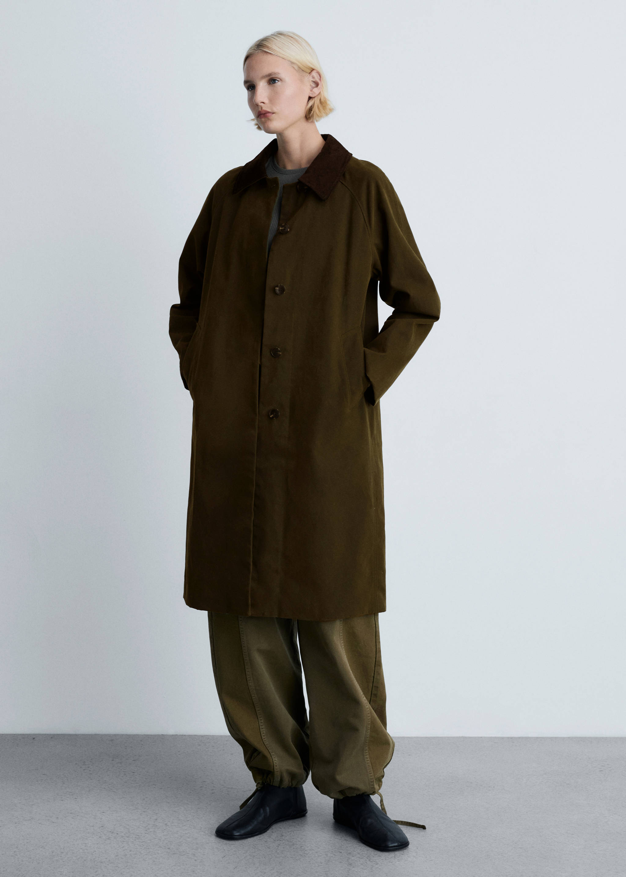 Long corduroy collar barn jacket - General plane