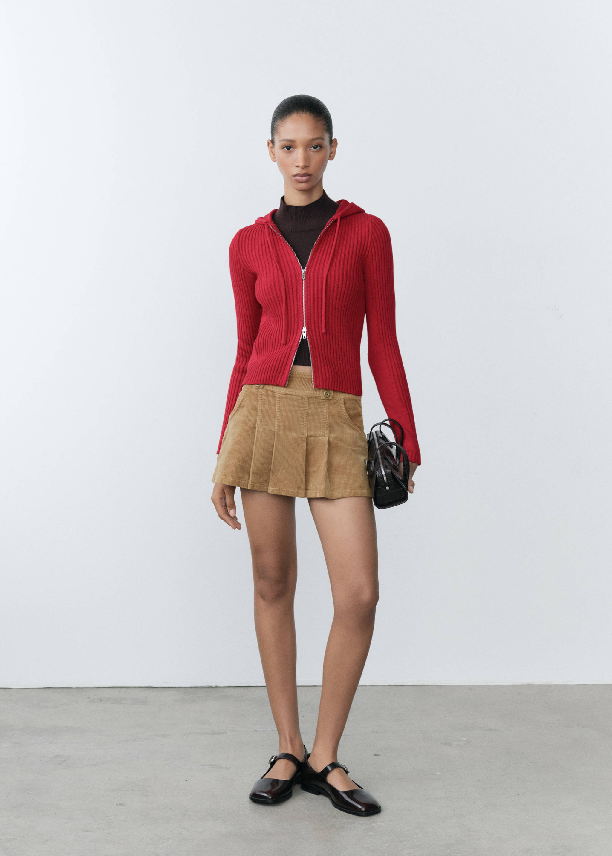 Ribbed hooded cardigan - General plane