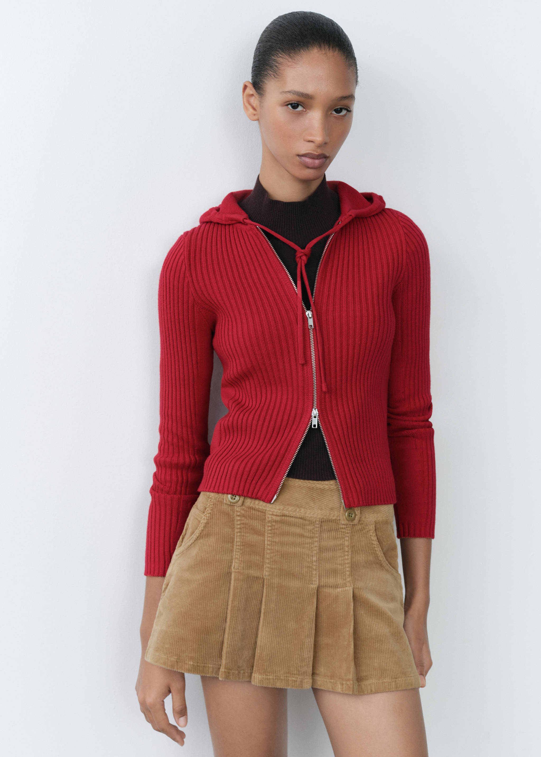 Ribbed hooded cardigan - Medium plane