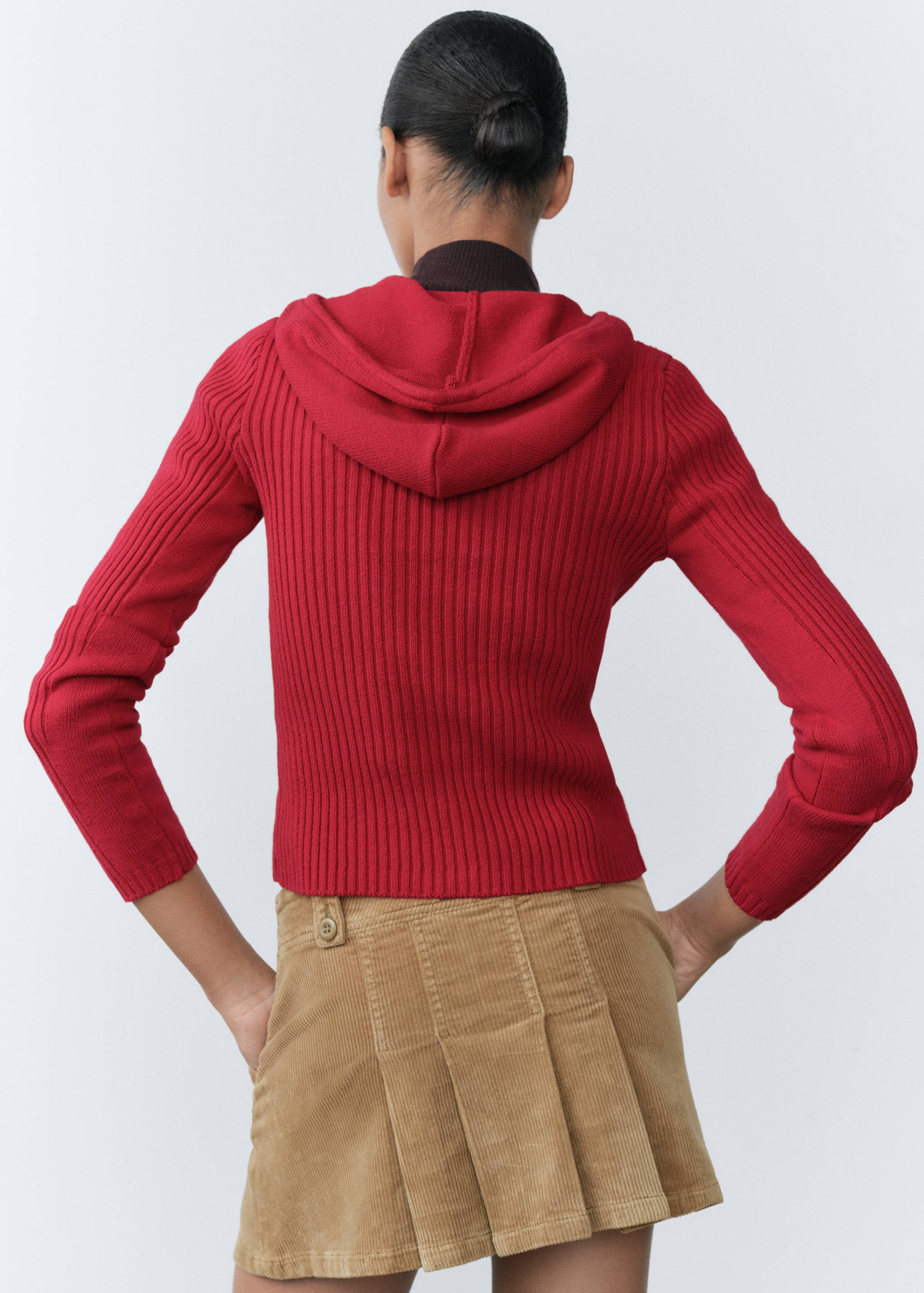 Ribbed hooded cardigan - Reverse of the article