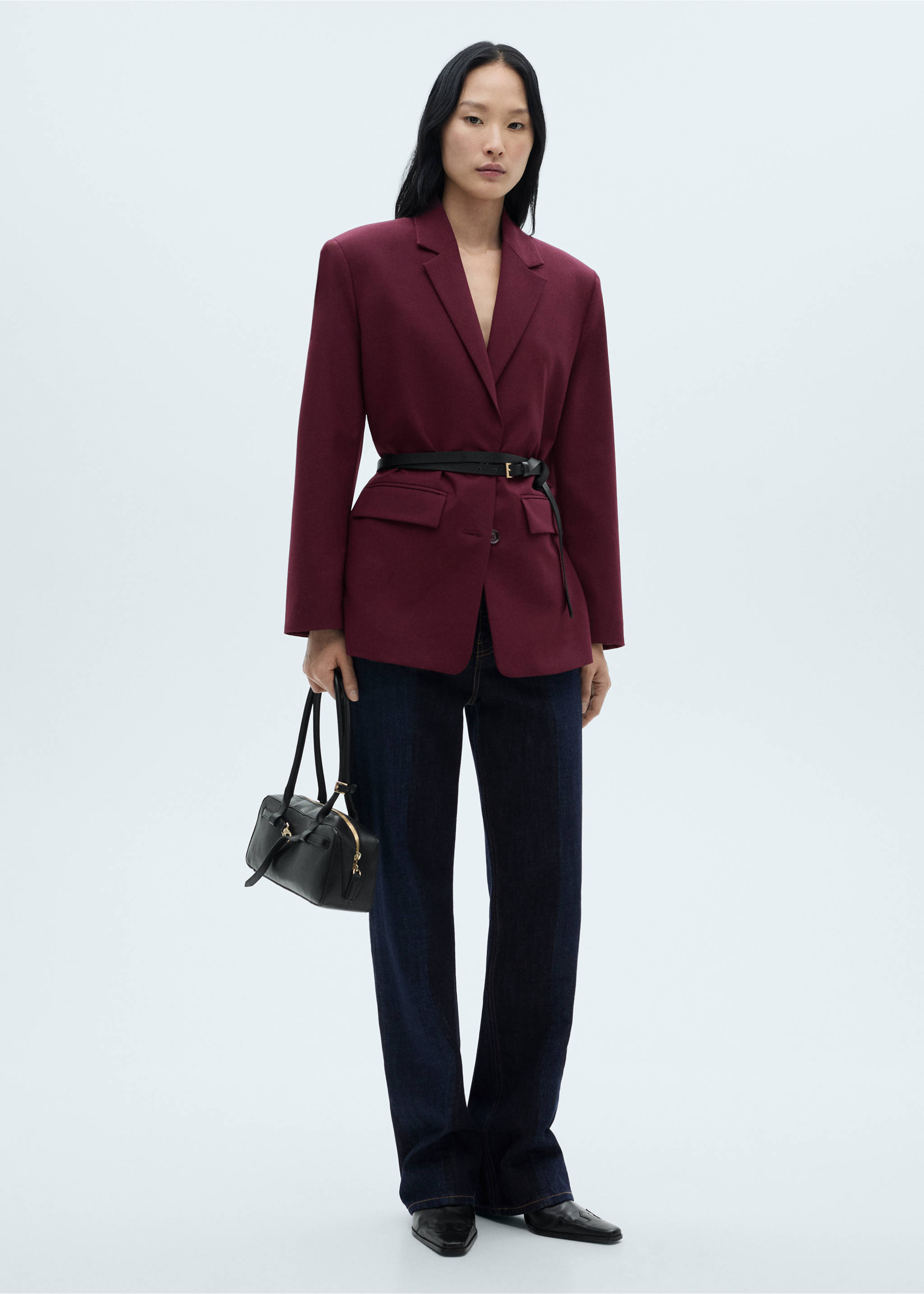 Wool jacket with pronounced shoulders - General plane, Maroon. Ref: 77078637-00.