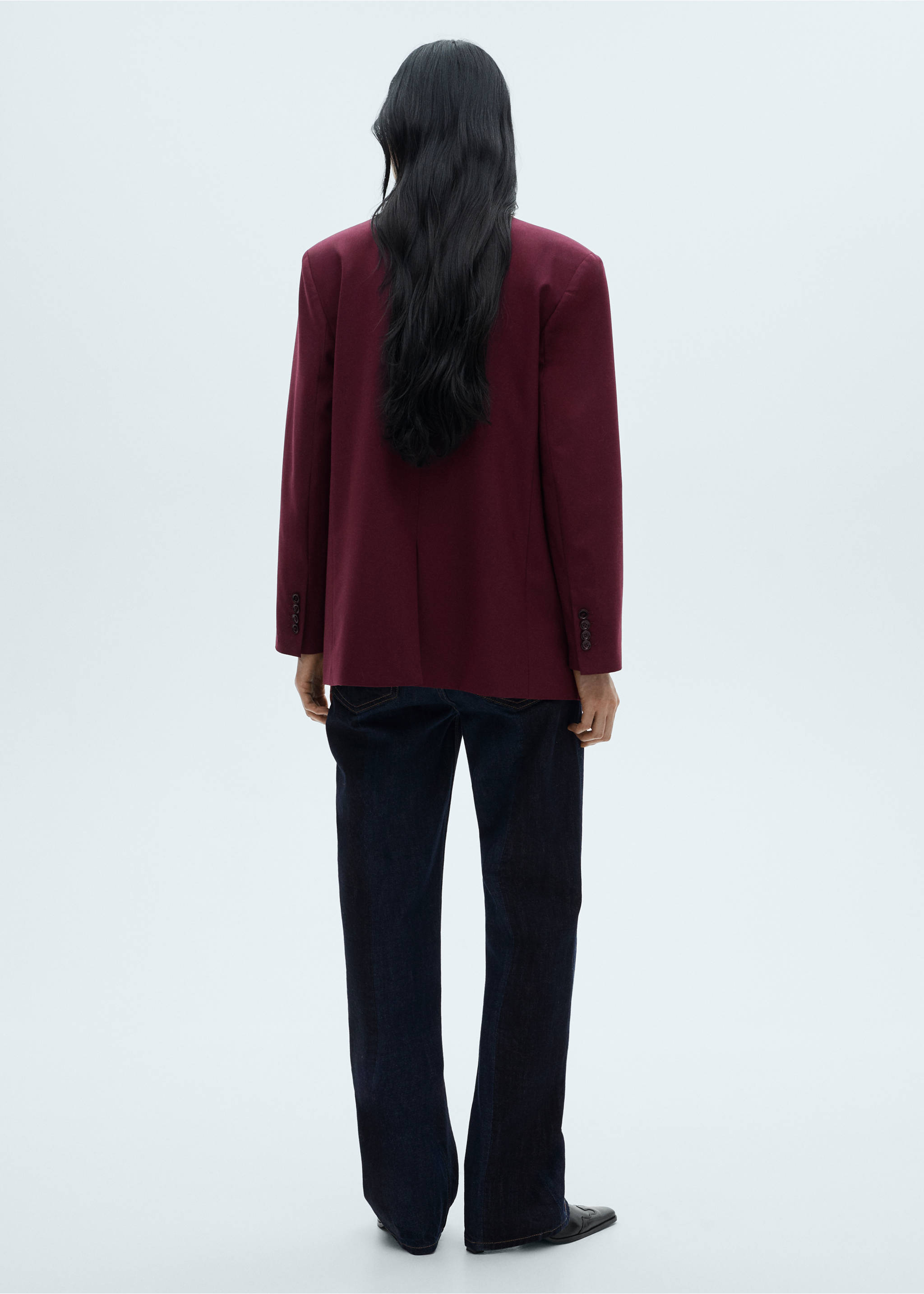 Wool jacket with pronounced shoulders - Reverse of the article, Maroon. Ref: 77078637-00.