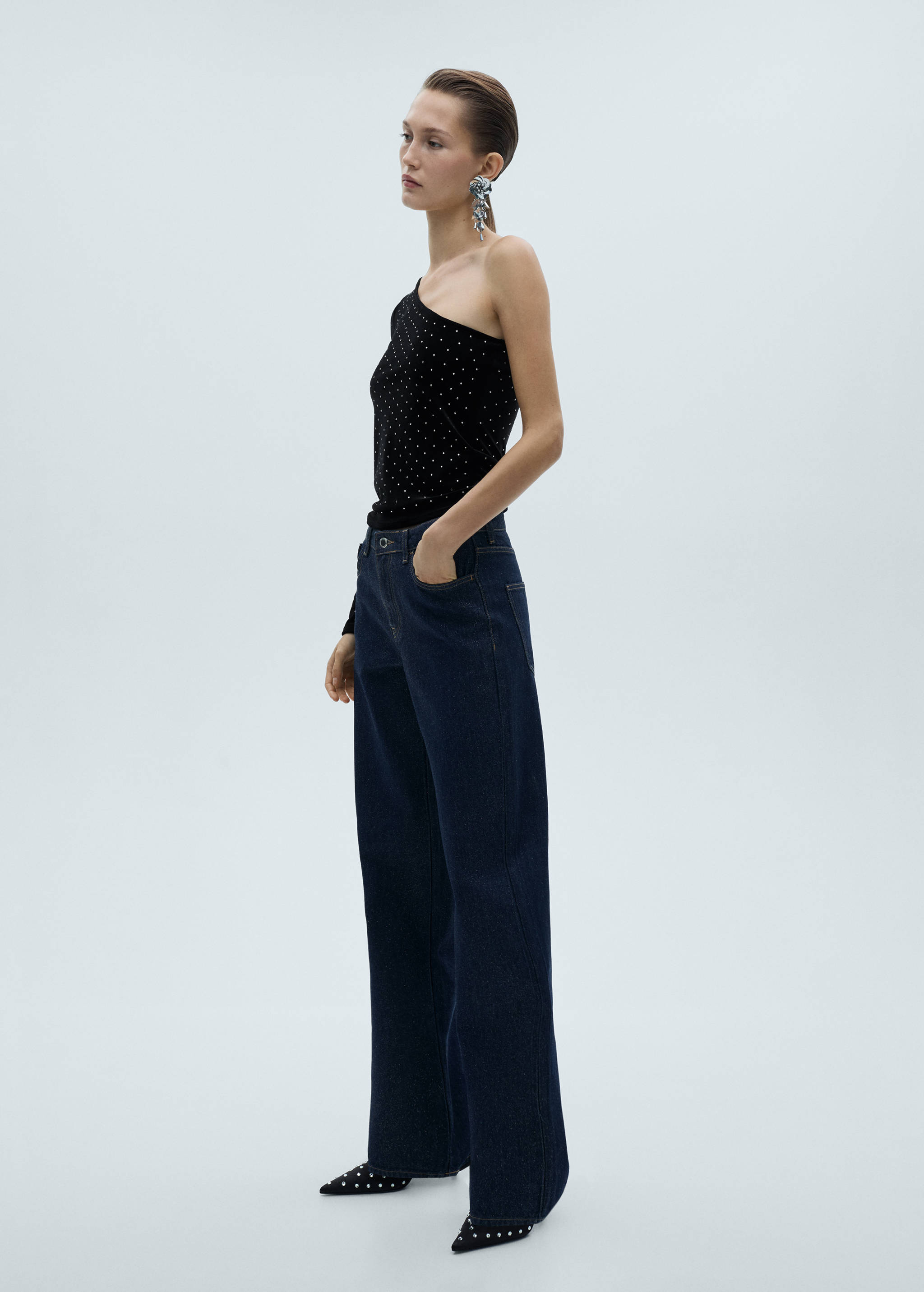 Top terciopelo asimétrico strass - Plano general