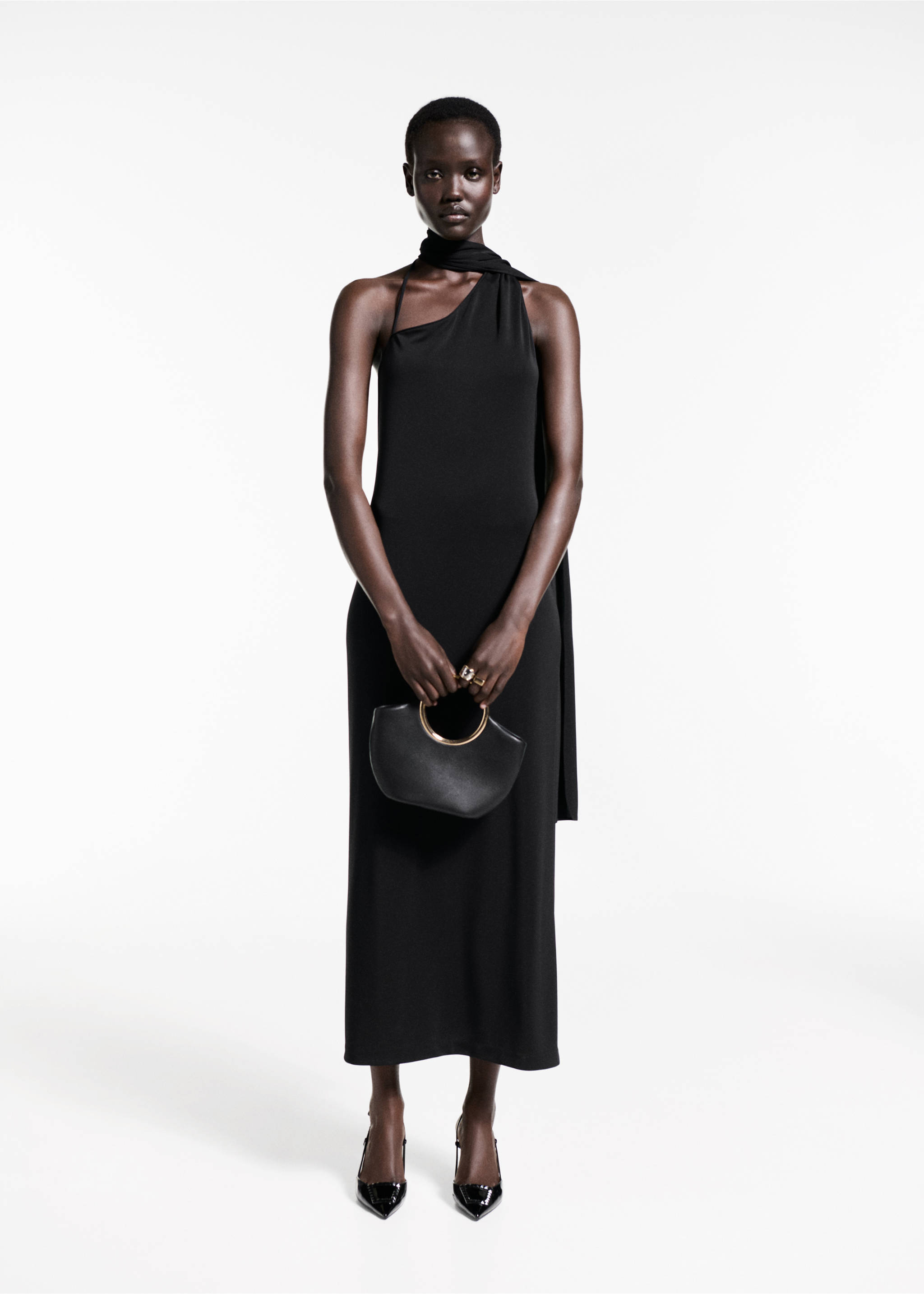 Asymmetrical bow-neck dress - General plane, Black. Ref: 77079062-00.