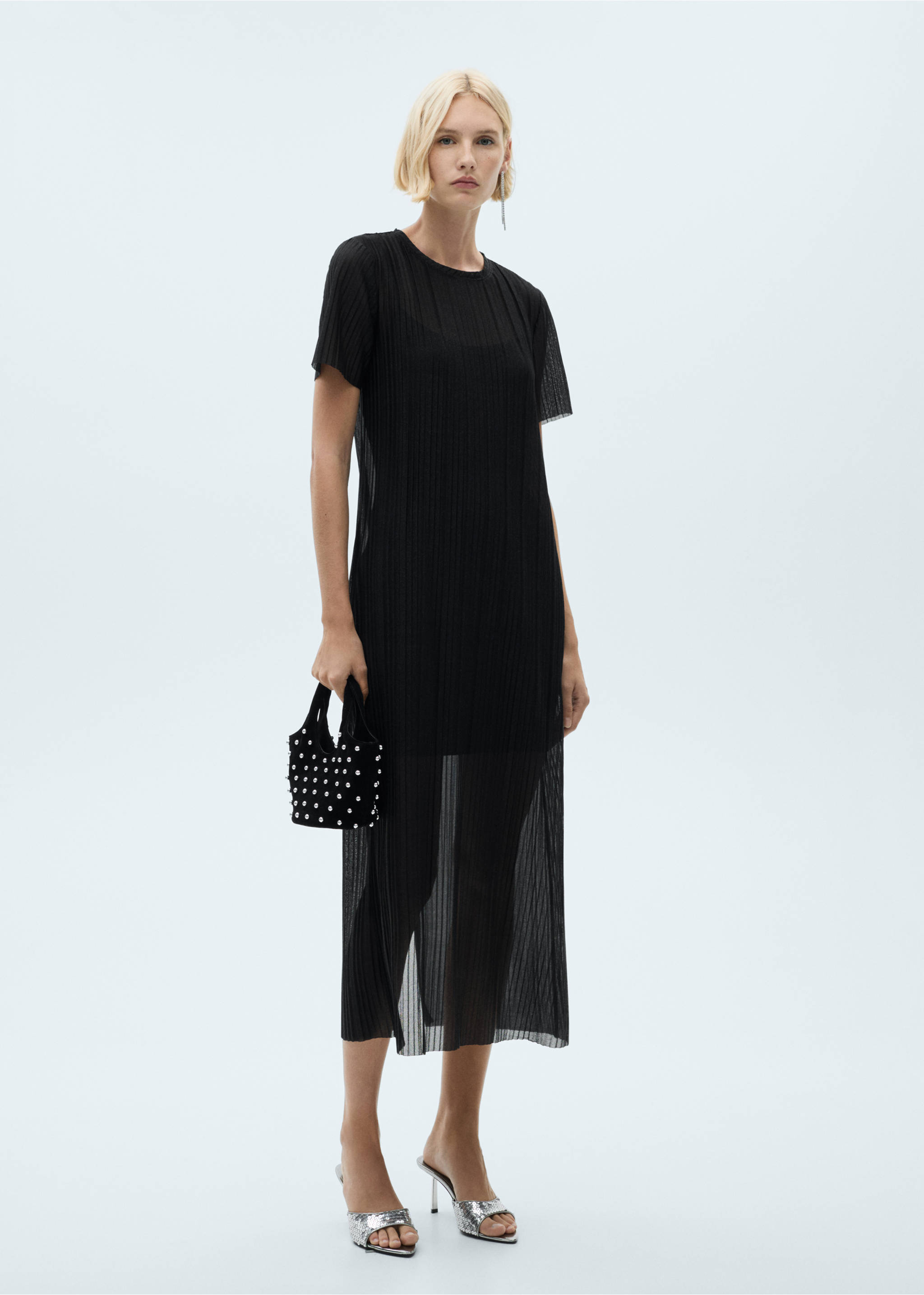 Robe plissée Lurex - Plan général, Noir. Ref: 77079063-00.