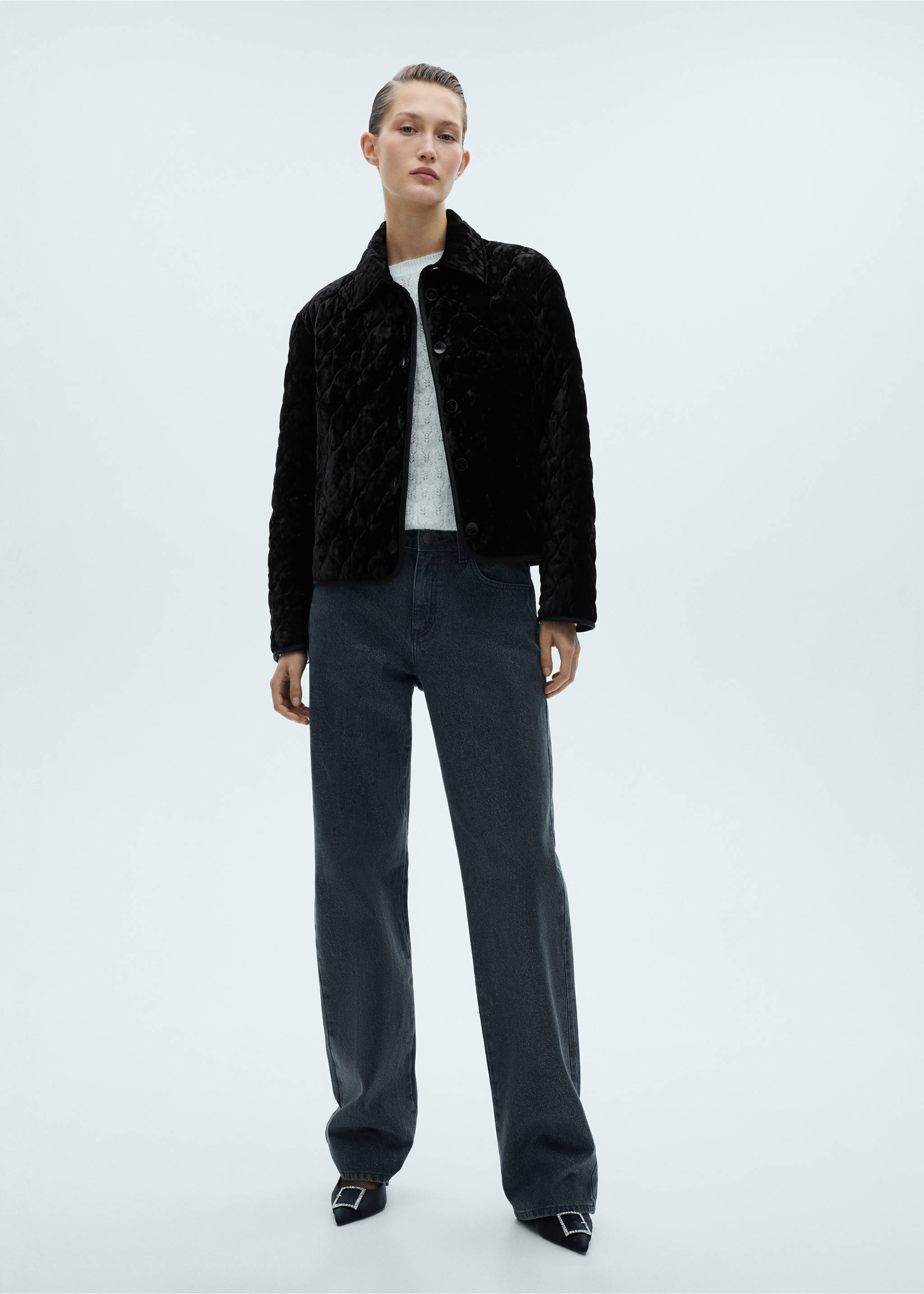 Reversible quilted velvet jacket - General plane, Black. Ref: 77079066-00.