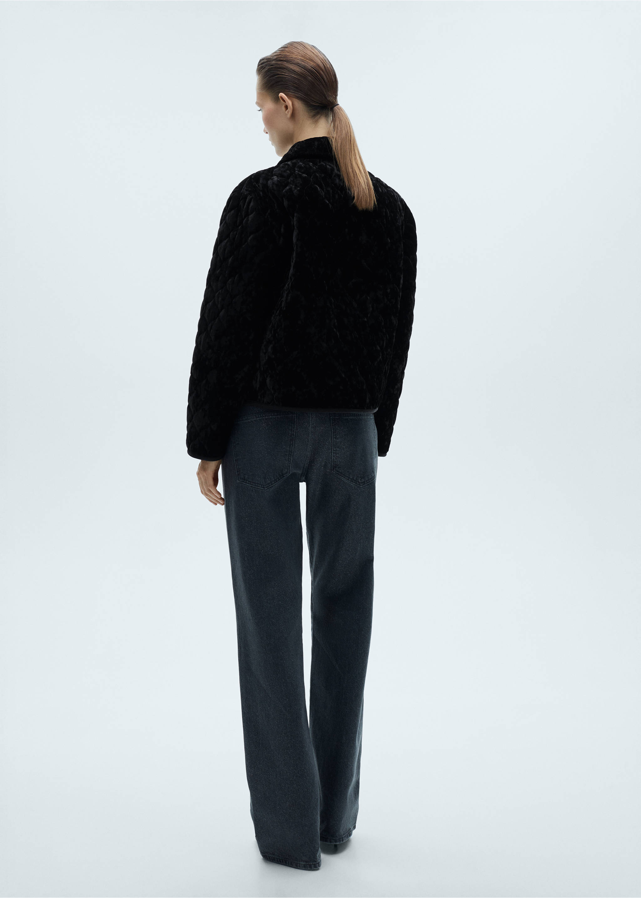 Reversible quilted velvet jacket - Reverse of the article, Black. Ref: 77079066-00.