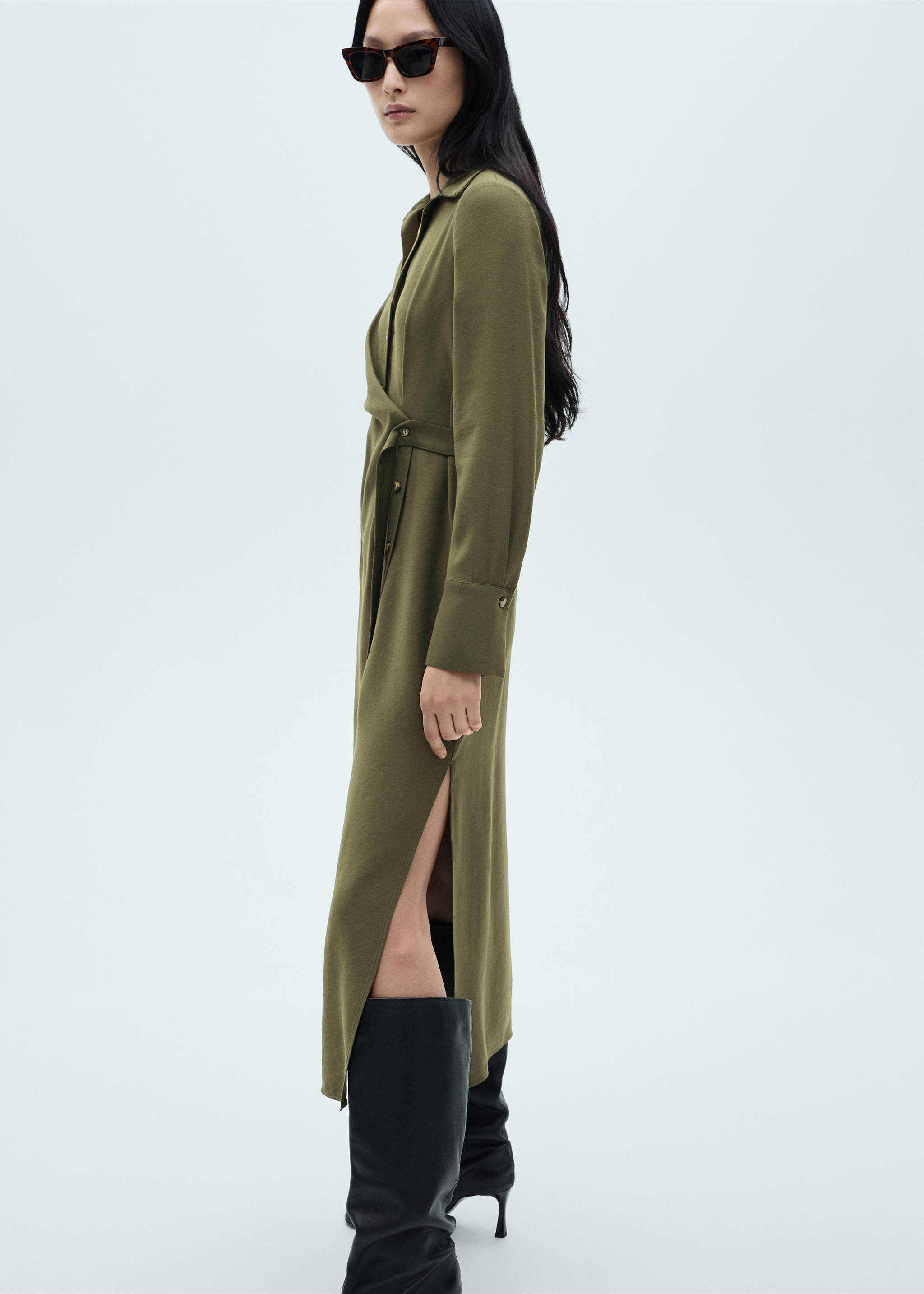 Wrap shirt dress - Medium plane, Green. Ref: 77079070-00.