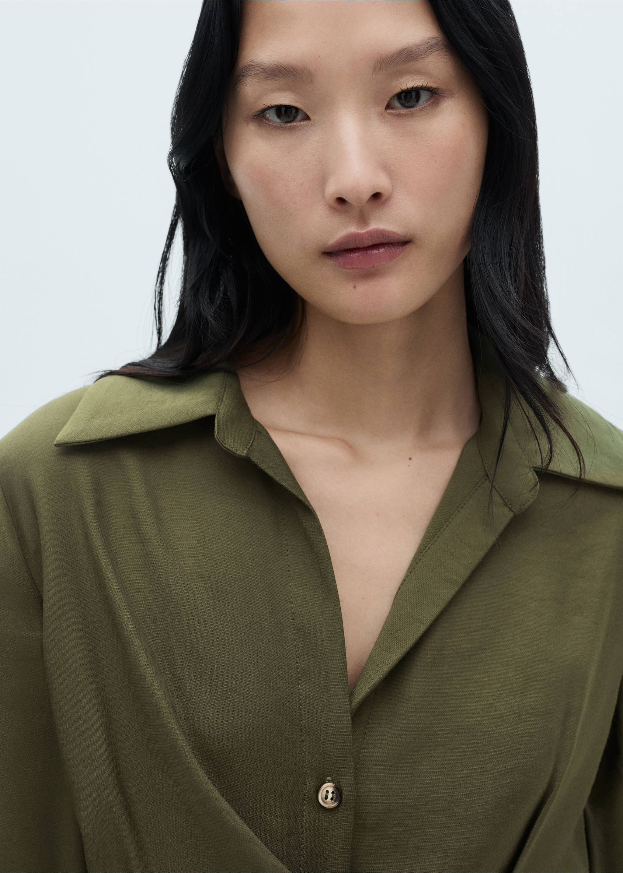 Wrap shirt dress - Details of the article 1, Green. Ref: 77079070-00.