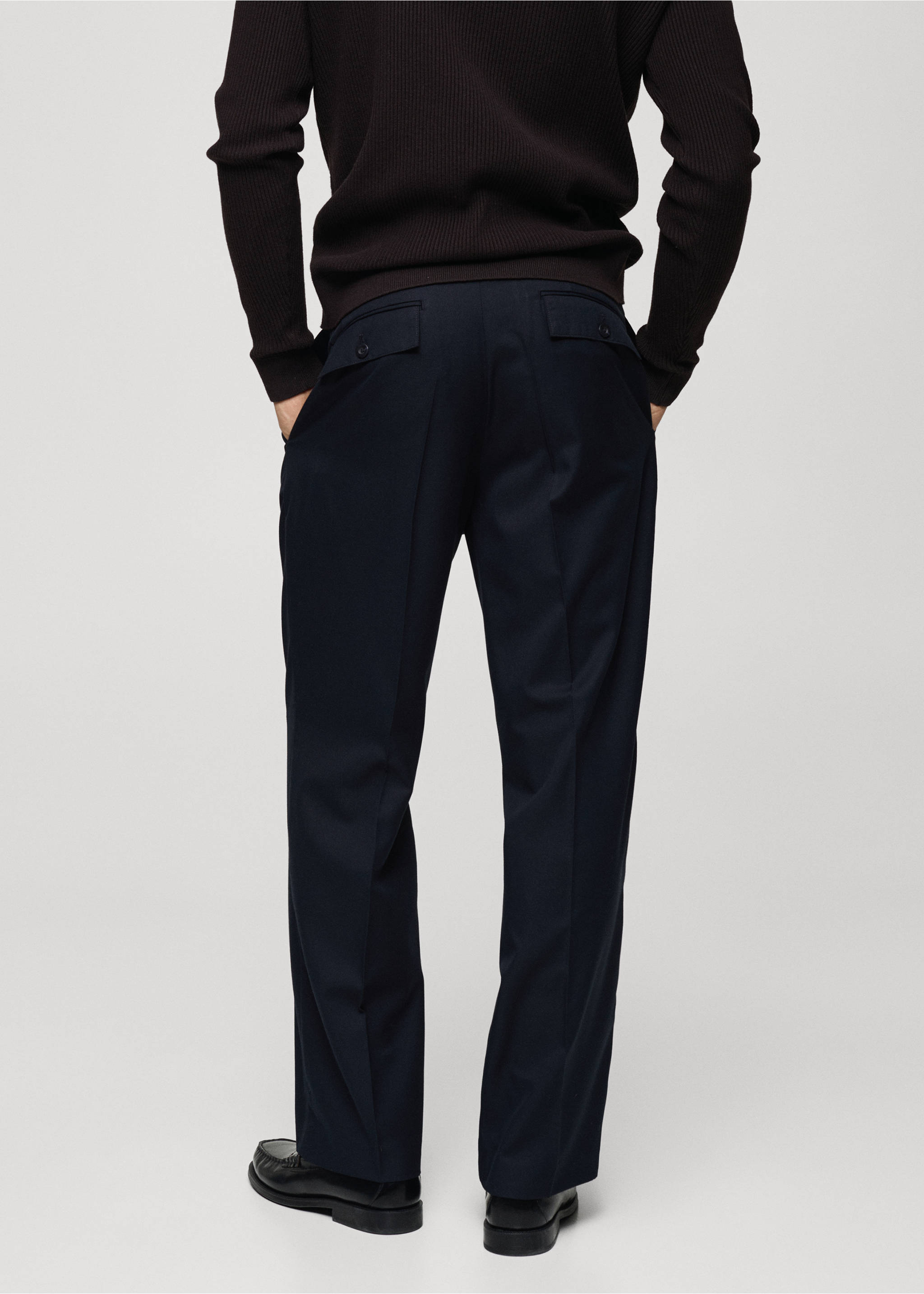 Regular Fit-Bundfaltenhose - Rückseite des Artikels, Dunkles Marineblau. Ref: 77079227-00.