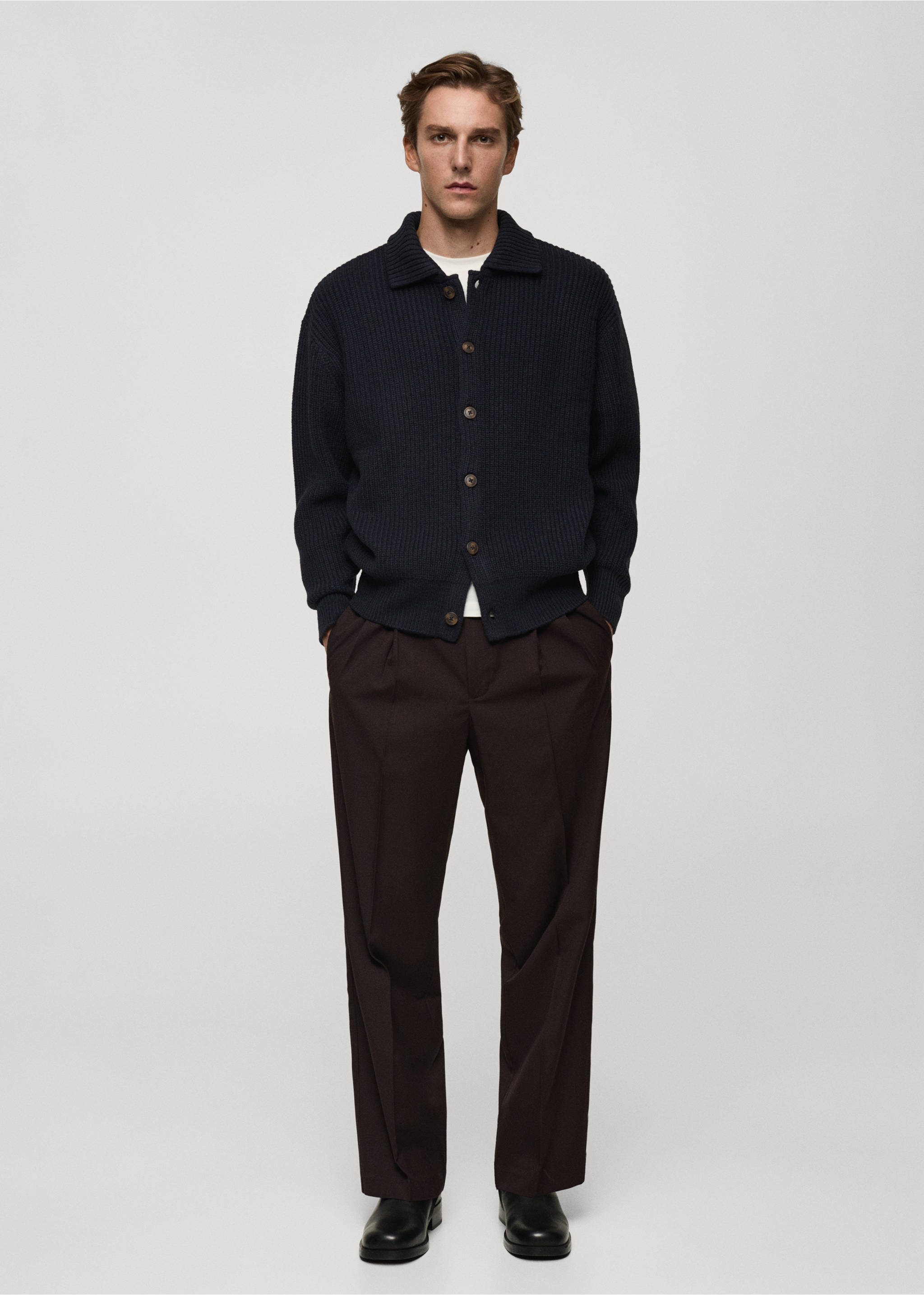 Žebrovaný kardigan relax fit - Celkový náhled, Námořnická modrá. Ref: 77079228-00.