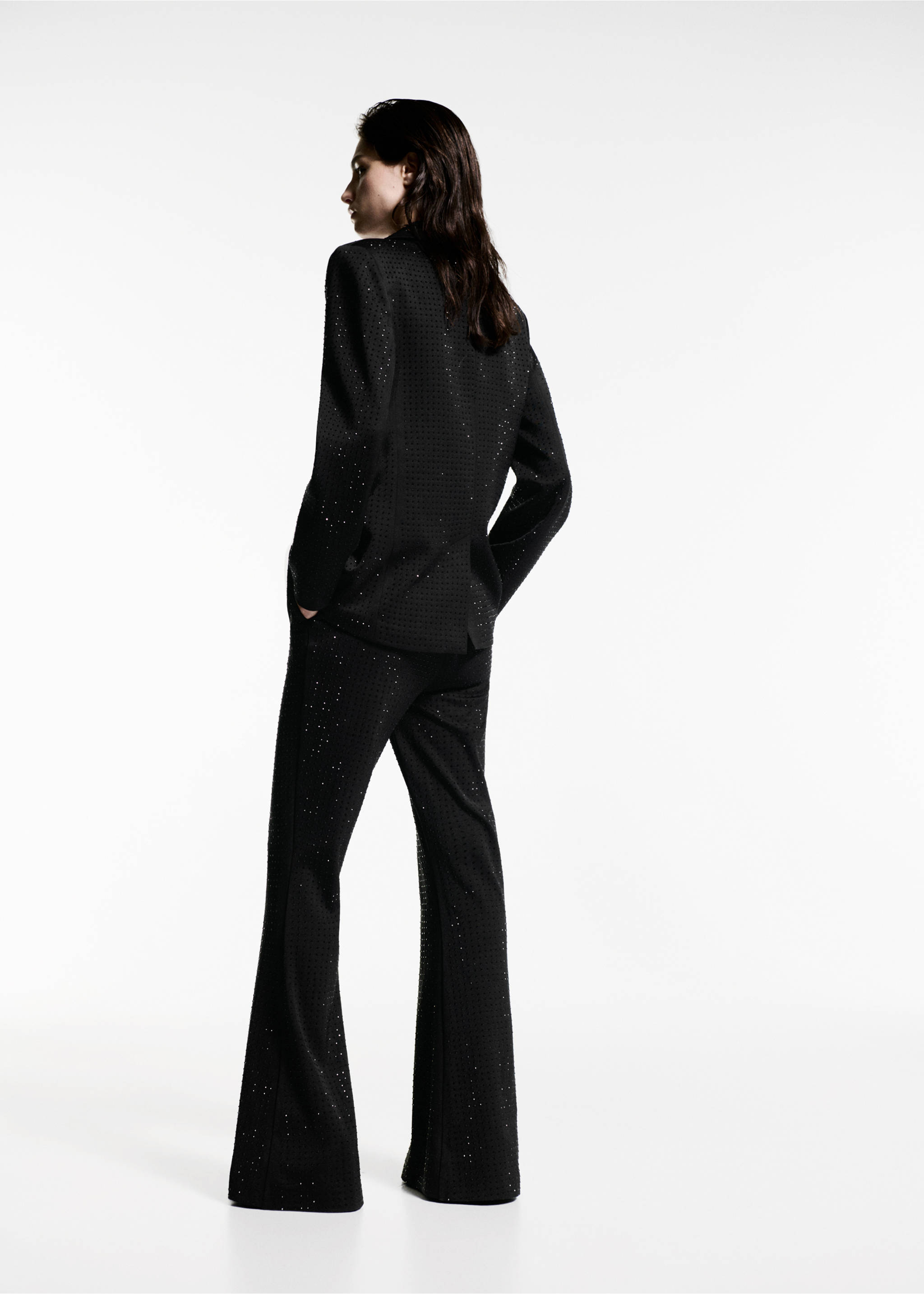Pantalon évasé strass - Verso de l’article, Noir. Ref: 77079234-00.