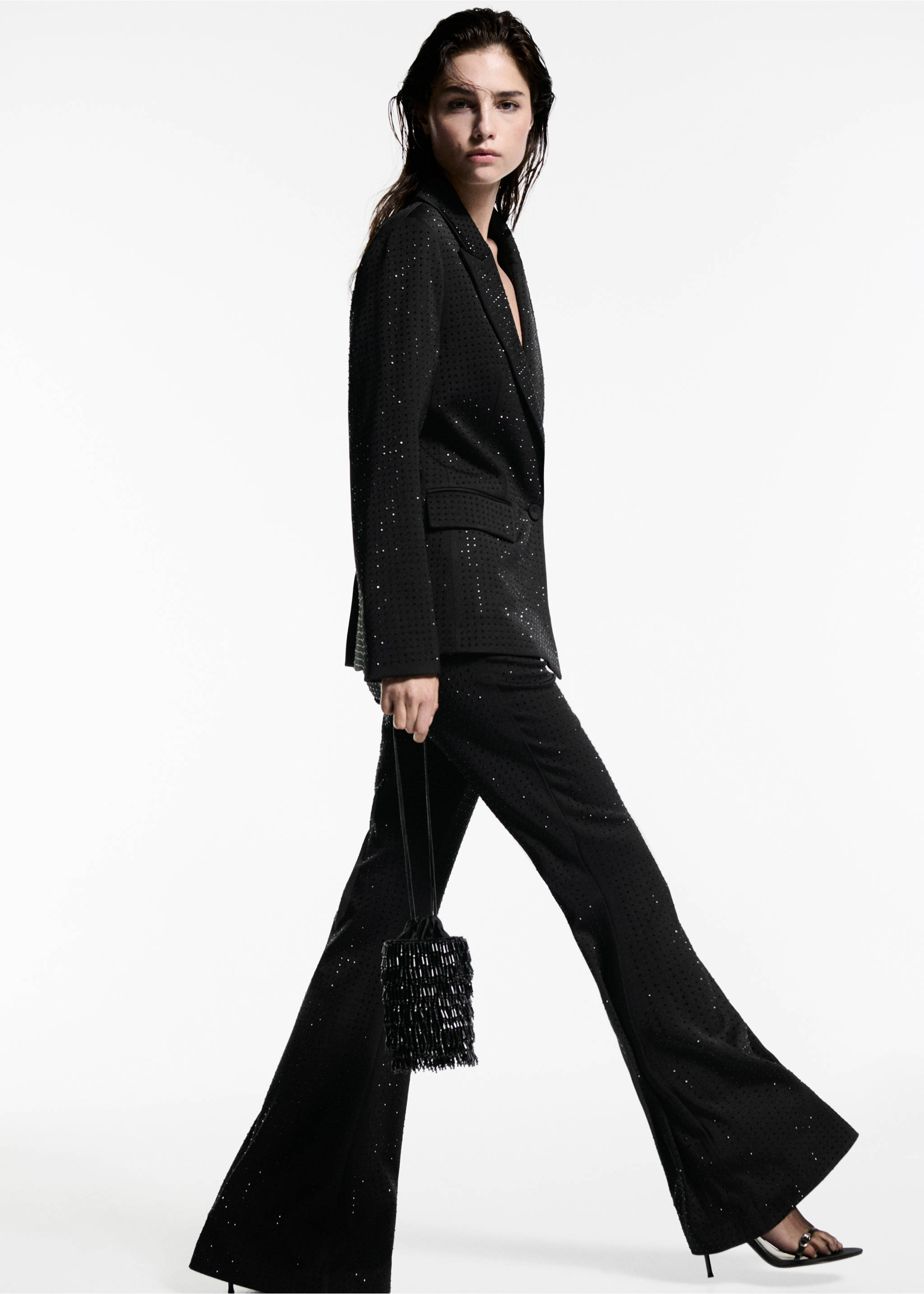 Pantalon évasé strass - Détail de l'article 2, Noir. Ref: 77079234-00.