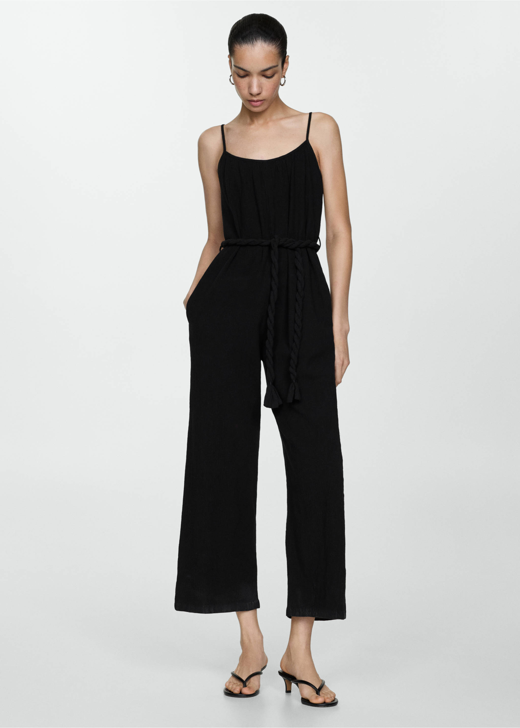 Dungarees with drawstring - General plane, Black. Ref: 77080332-00.