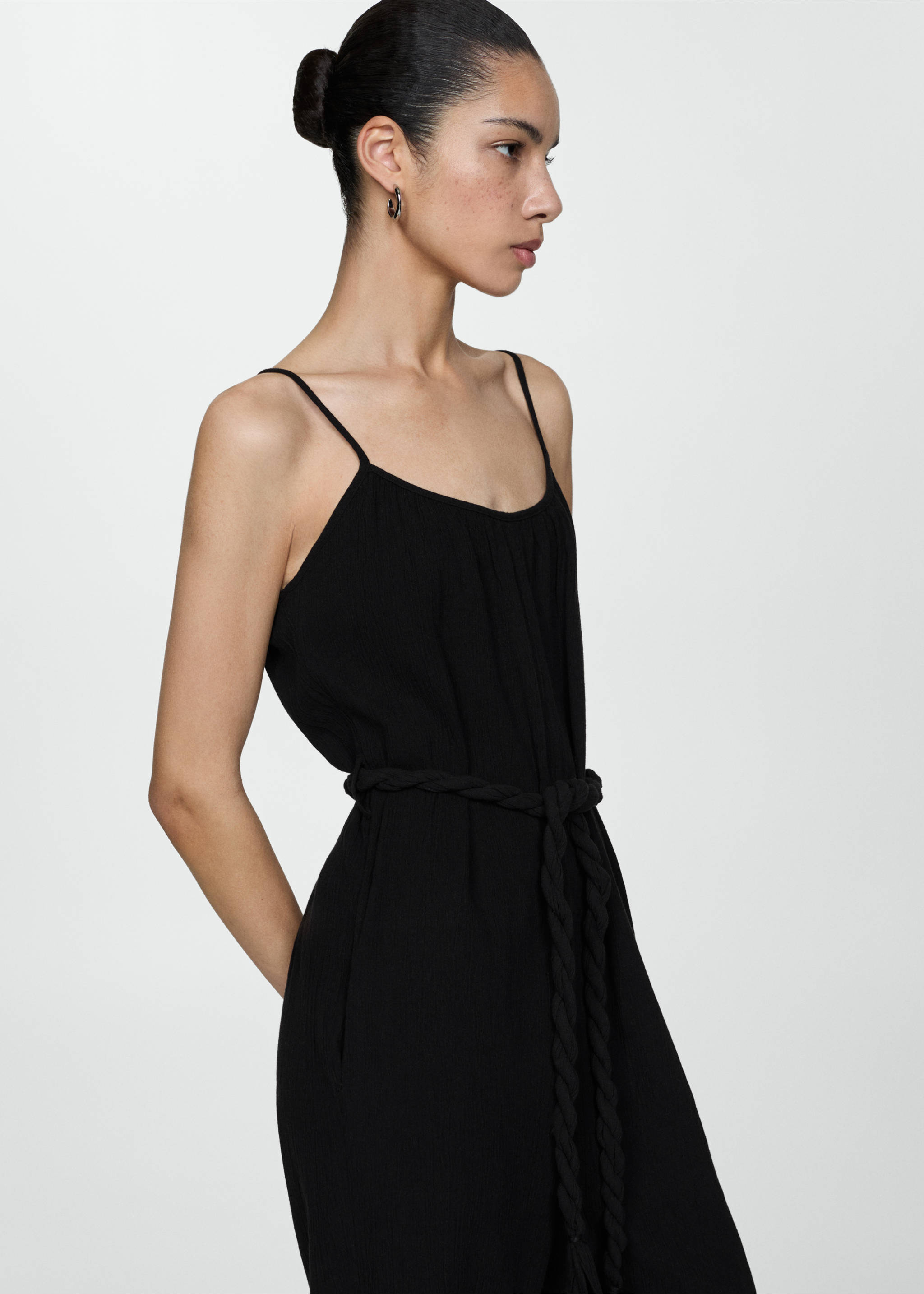 Dungarees with drawstring - Medium plane, Black. Ref: 77080332-00.