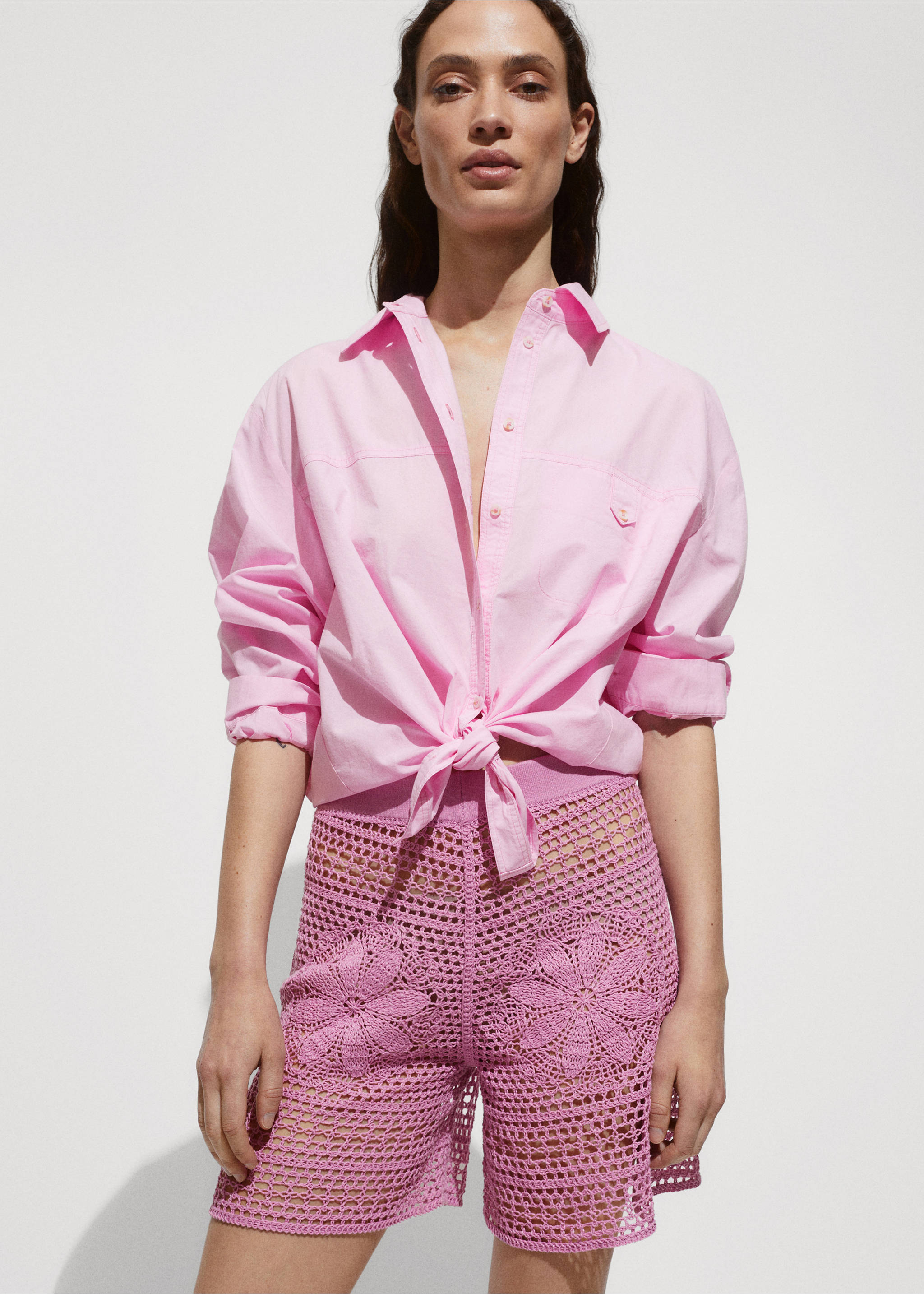 Calções curtos de croché às flores - Pormenor do artigo 2, Roxo-claro. Ref: 77080339-00.