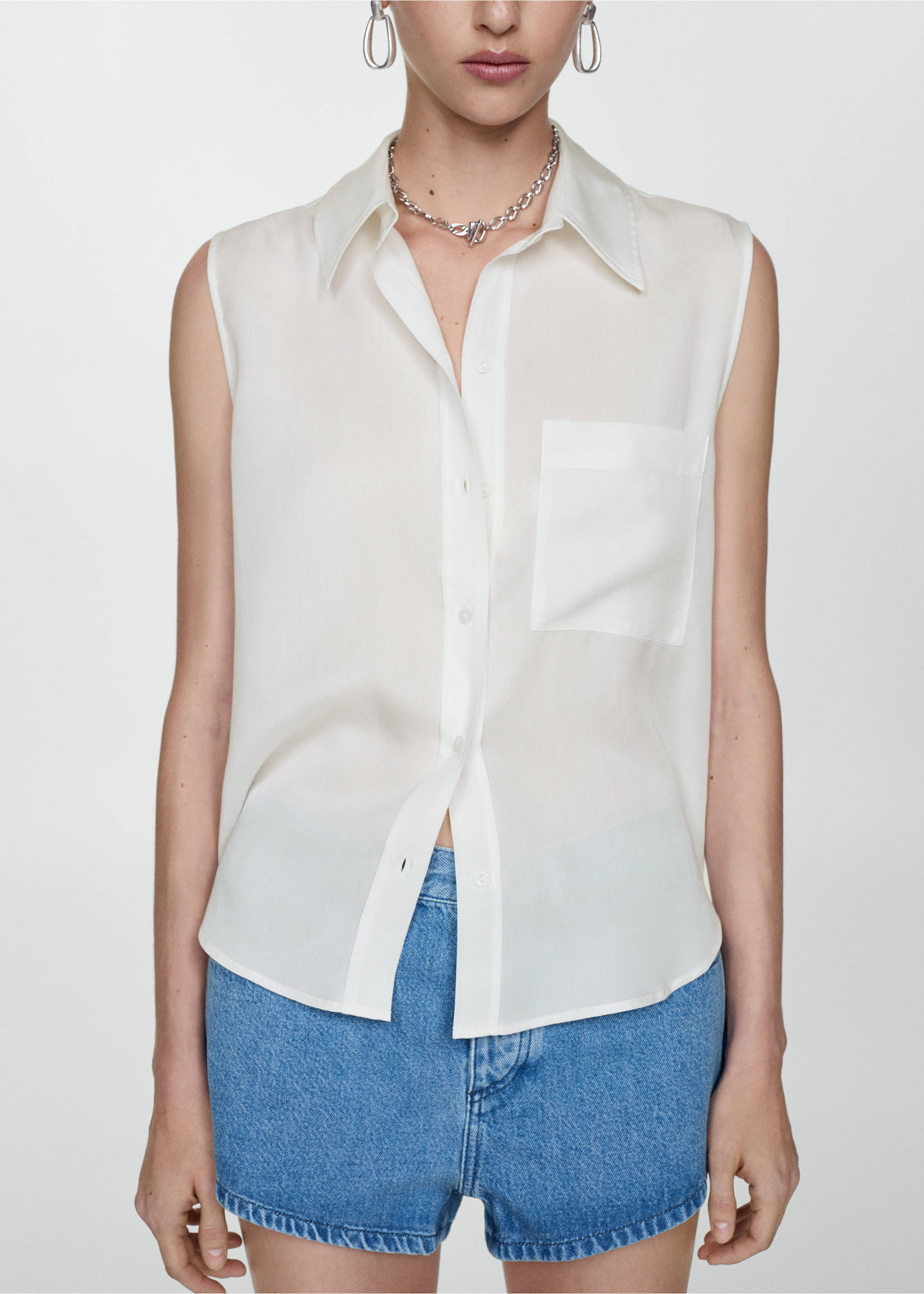 Lyocell sleeveless shirt - Medium plane, Off White. Ref: 77080345-00.