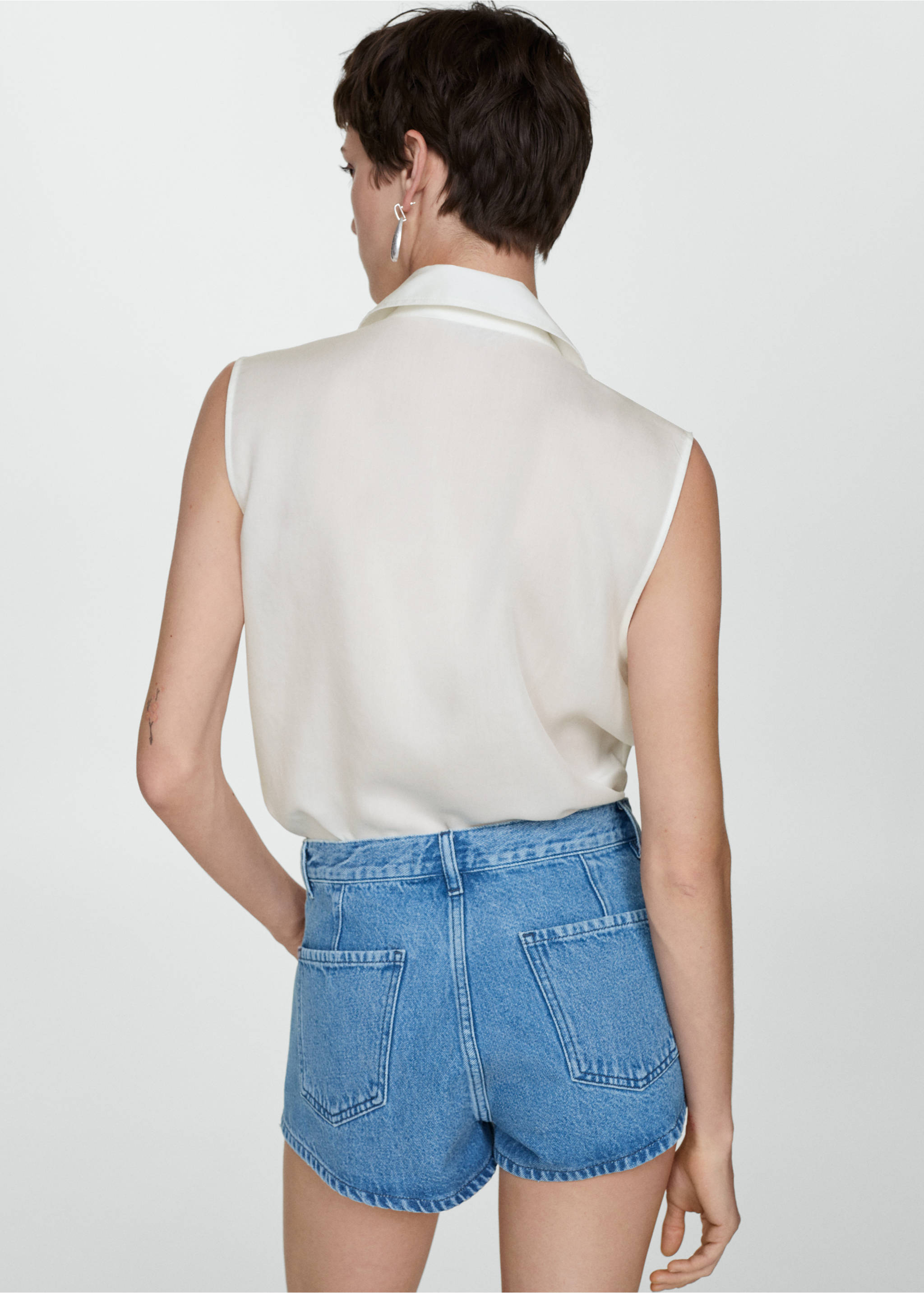 Lyocell sleeveless shirt - Reverse of the article, Off White. Ref: 77080345-00.