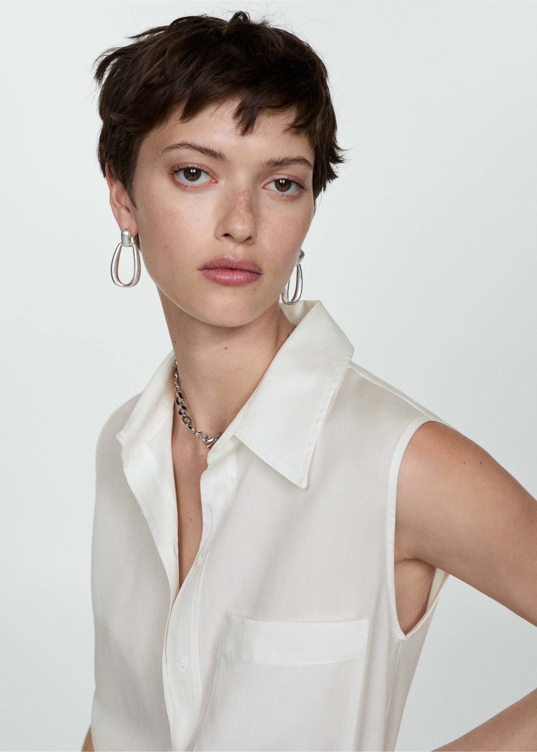 Lyocell sleeveless shirt - Details of the article 1, Off White. Ref: 77080345-00.