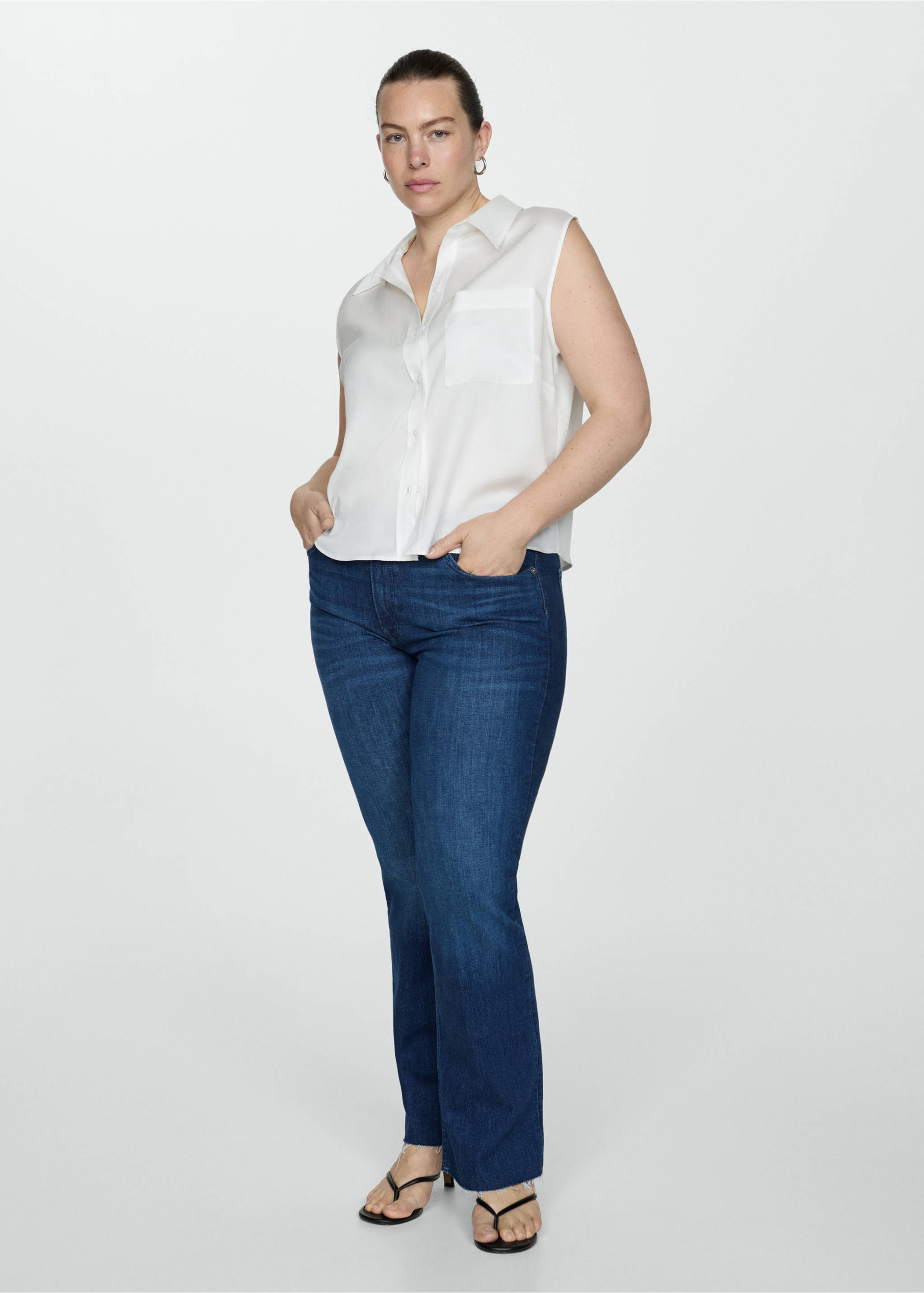 Lyocell sleeveless shirt - Details of the article 3, Off White. Ref: 77080345-00.