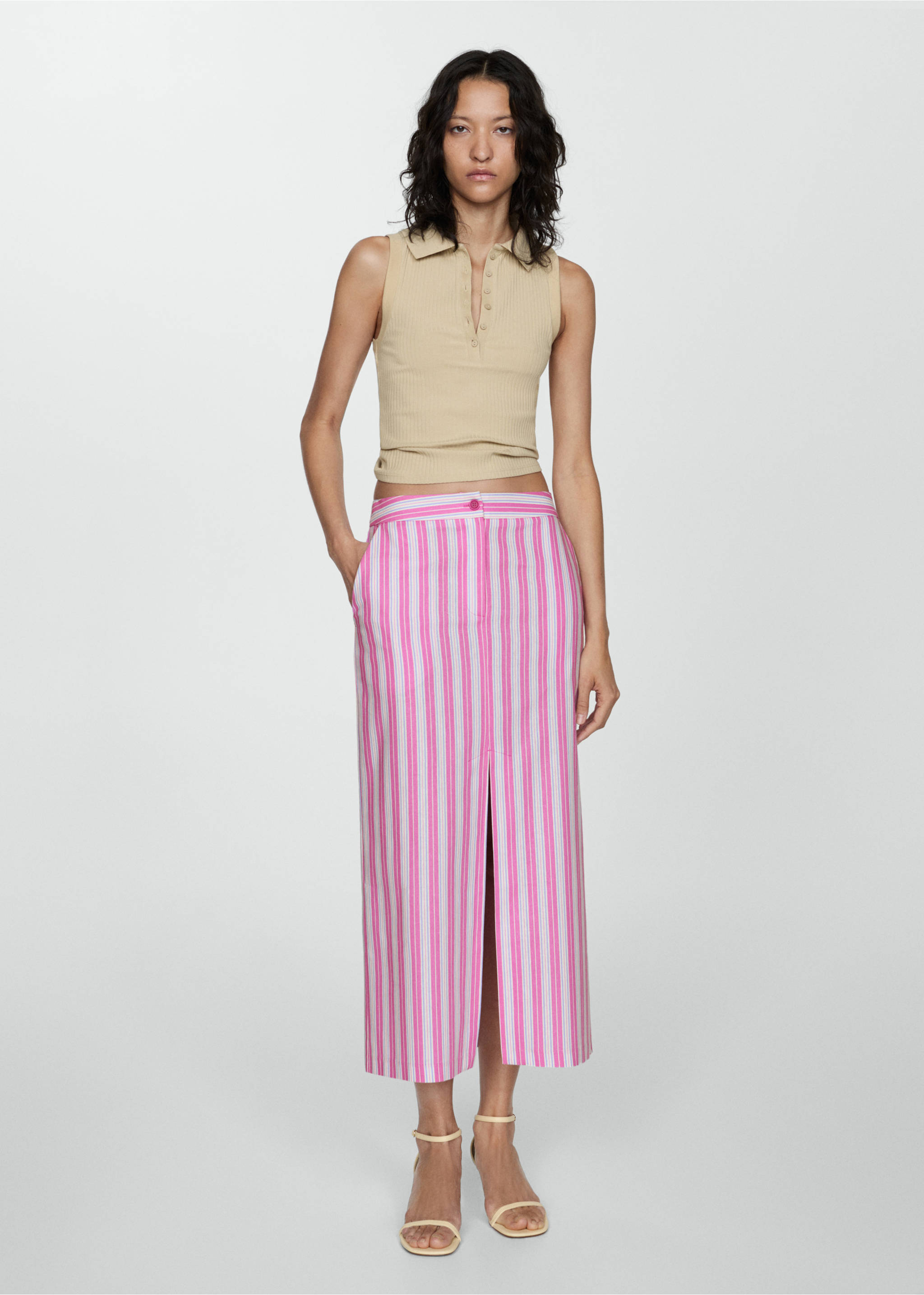 Slit striped skirt - General plane, Pink. Ref: 77080353-00.