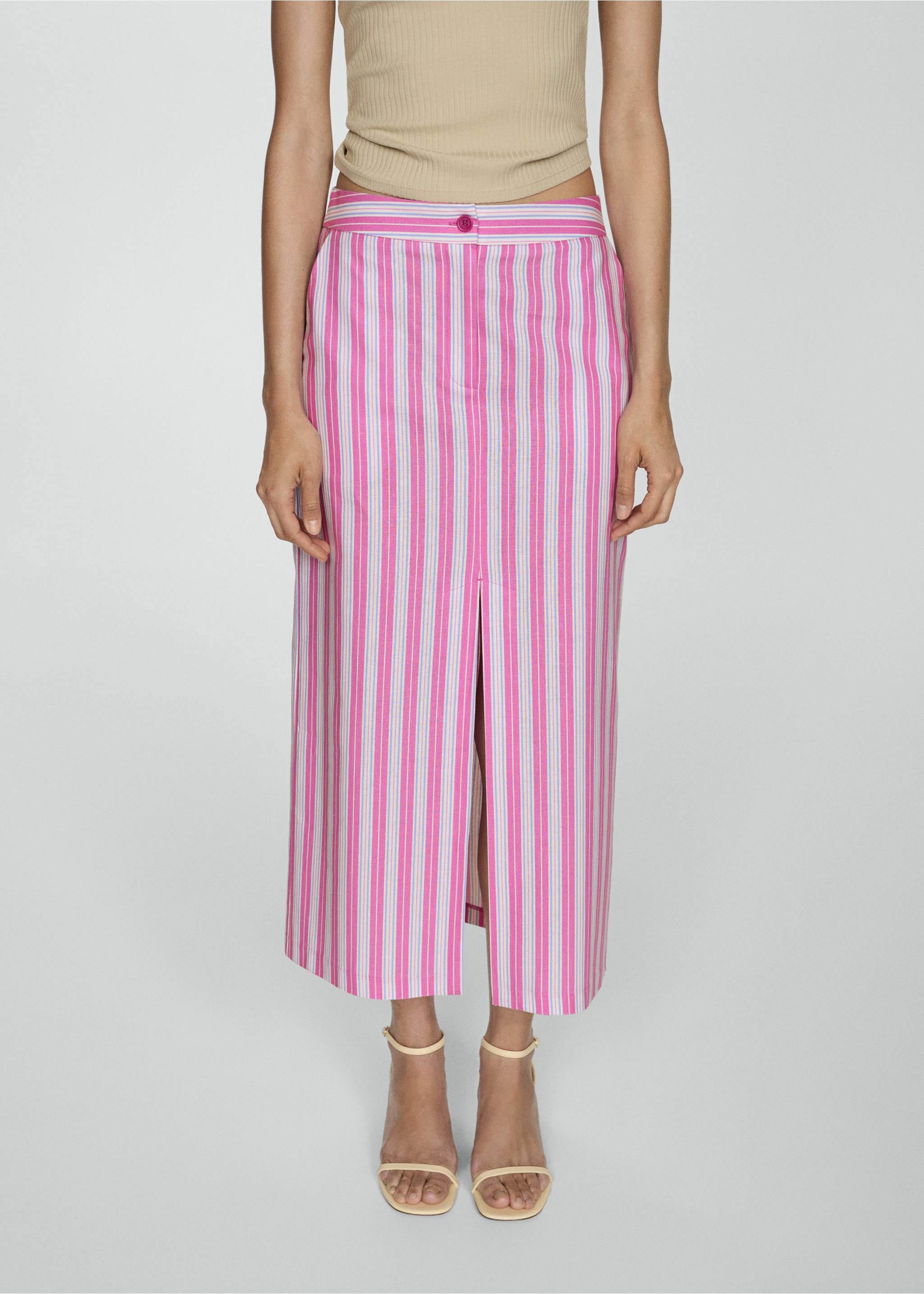 Slit striped skirt - Medium plane, Pink. Ref: 77080353-00.