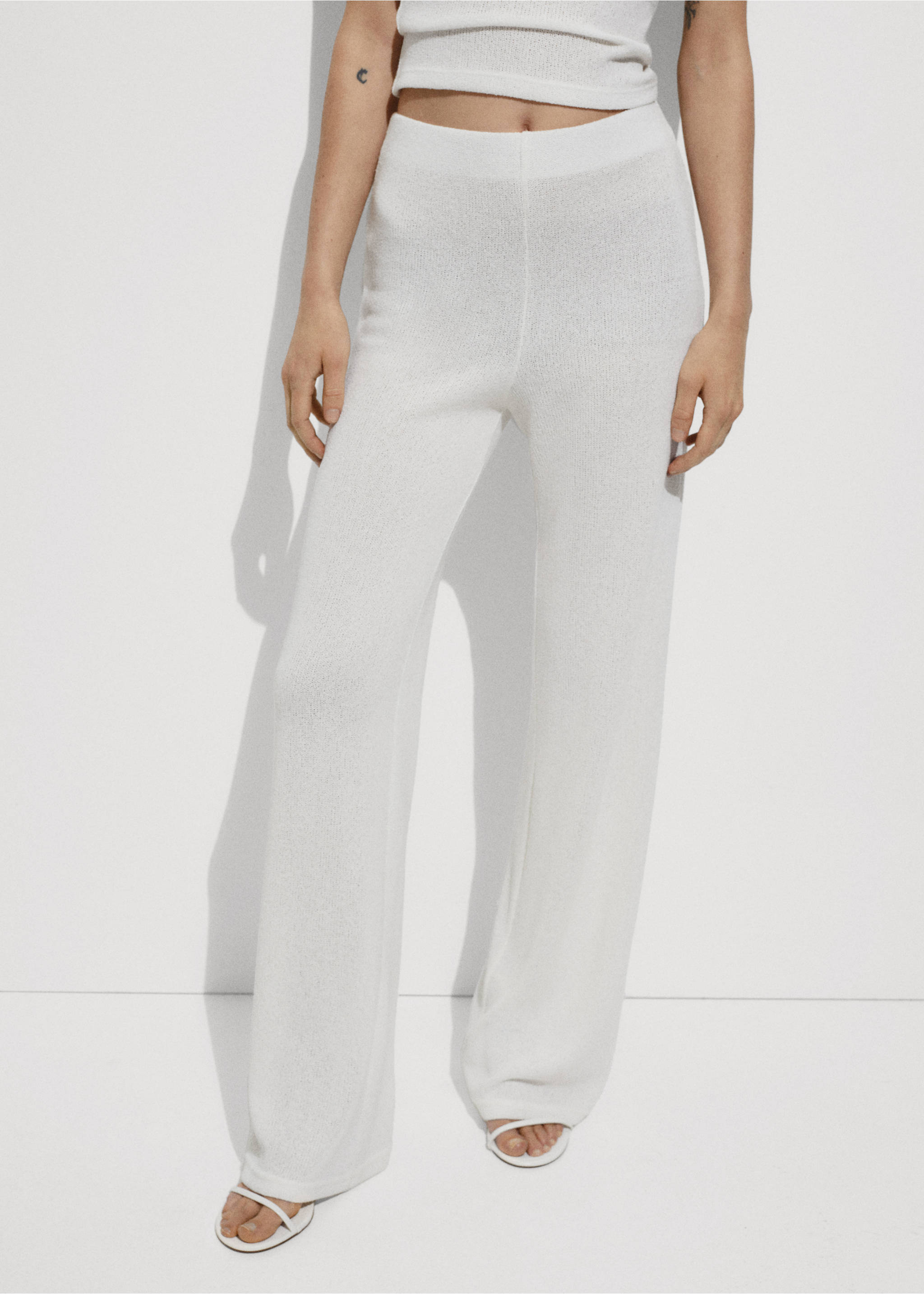 Pantalon droit maille - Plan moyen, Blanc. Ref: 77080364-00.