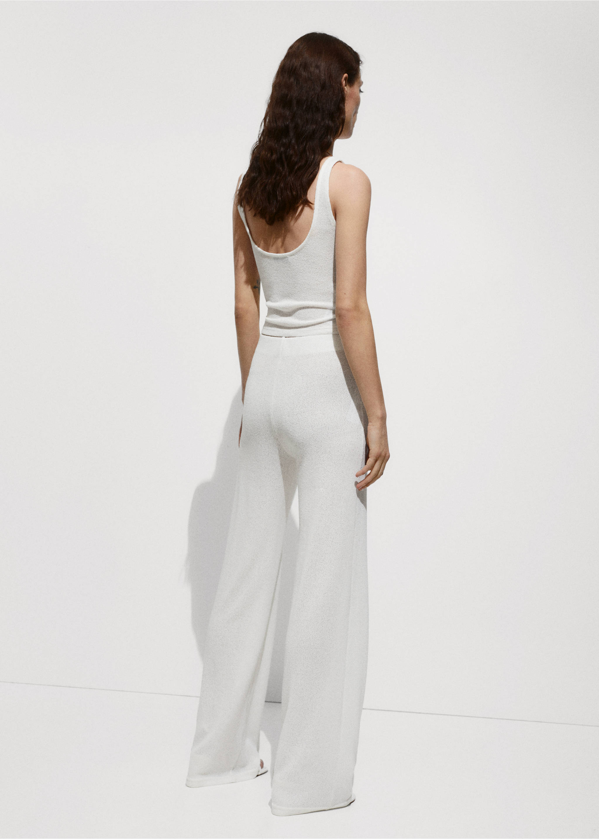 Pantalon droit maille - Verso de l’article, Blanc. Ref: 77080364-00.