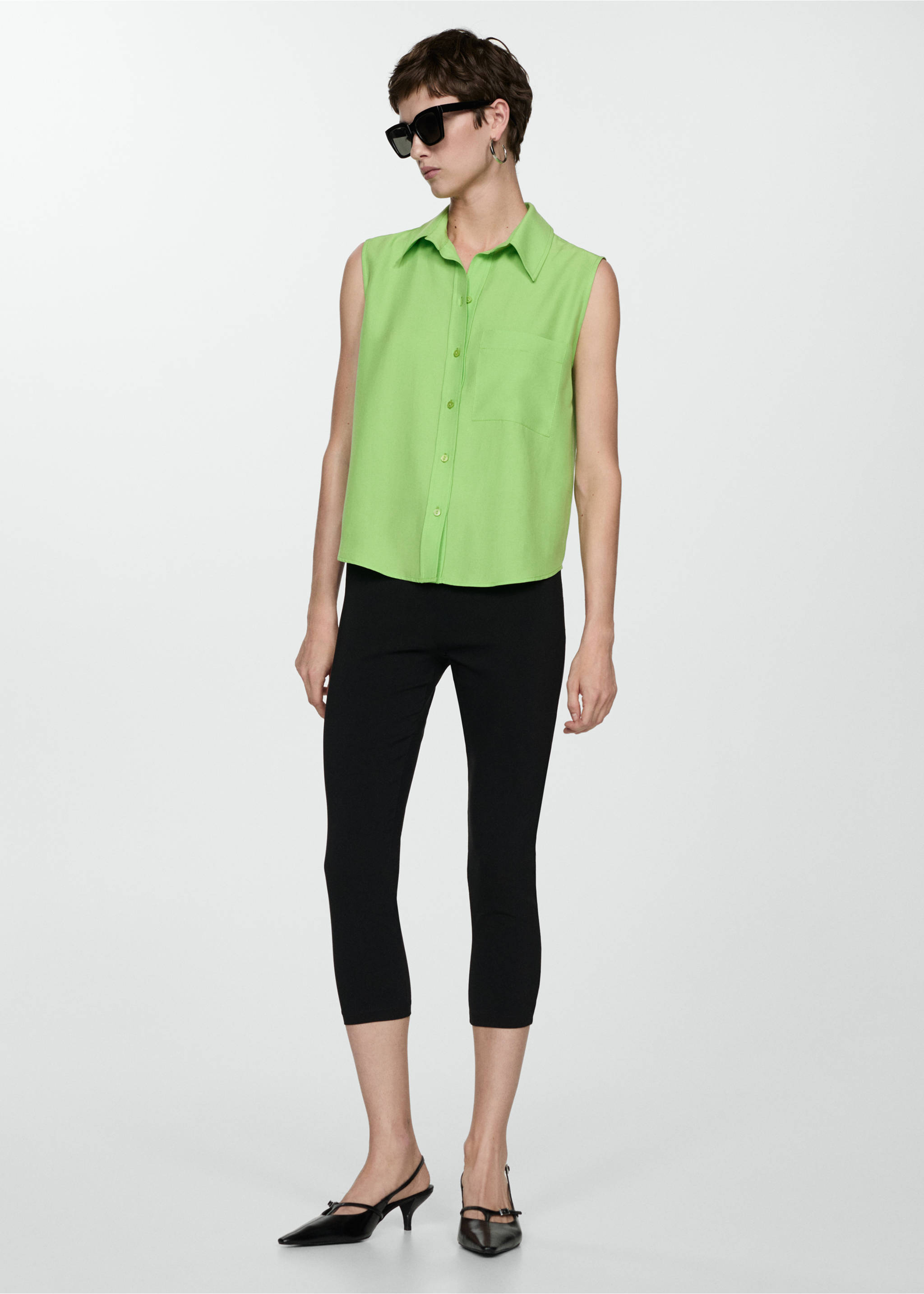 Lyocell sleeveless shirt - General plane, Green. Ref: 77080365-00.