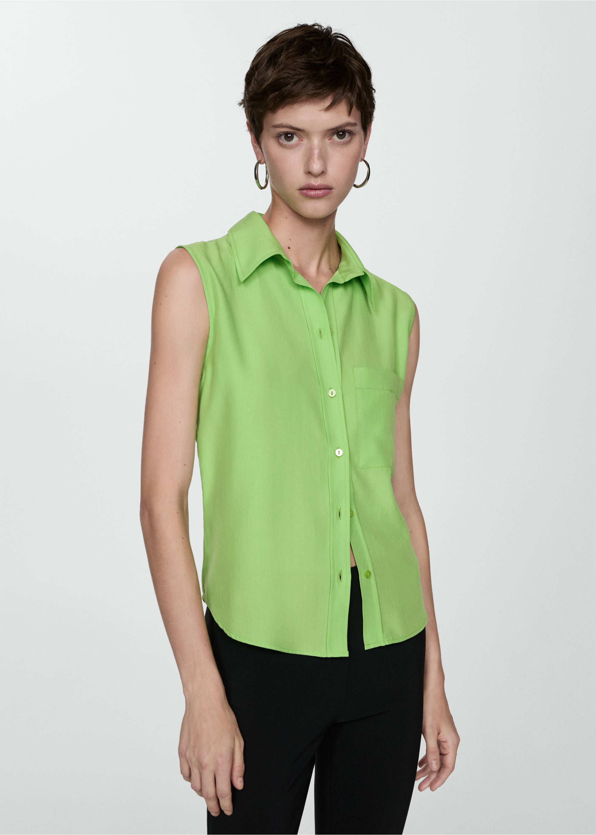 Lyocell sleeveless shirt - Medium plane, Green. Ref: 77080365-00.
