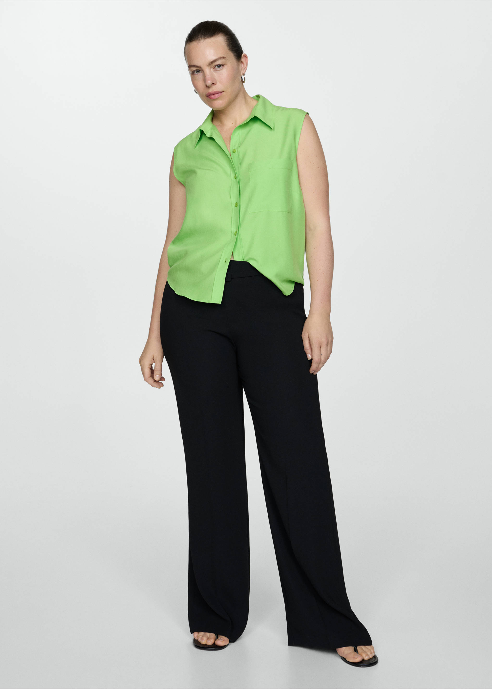 Lyocell sleeveless shirt - Details of the article 3, Green. Ref: 77080365-00.