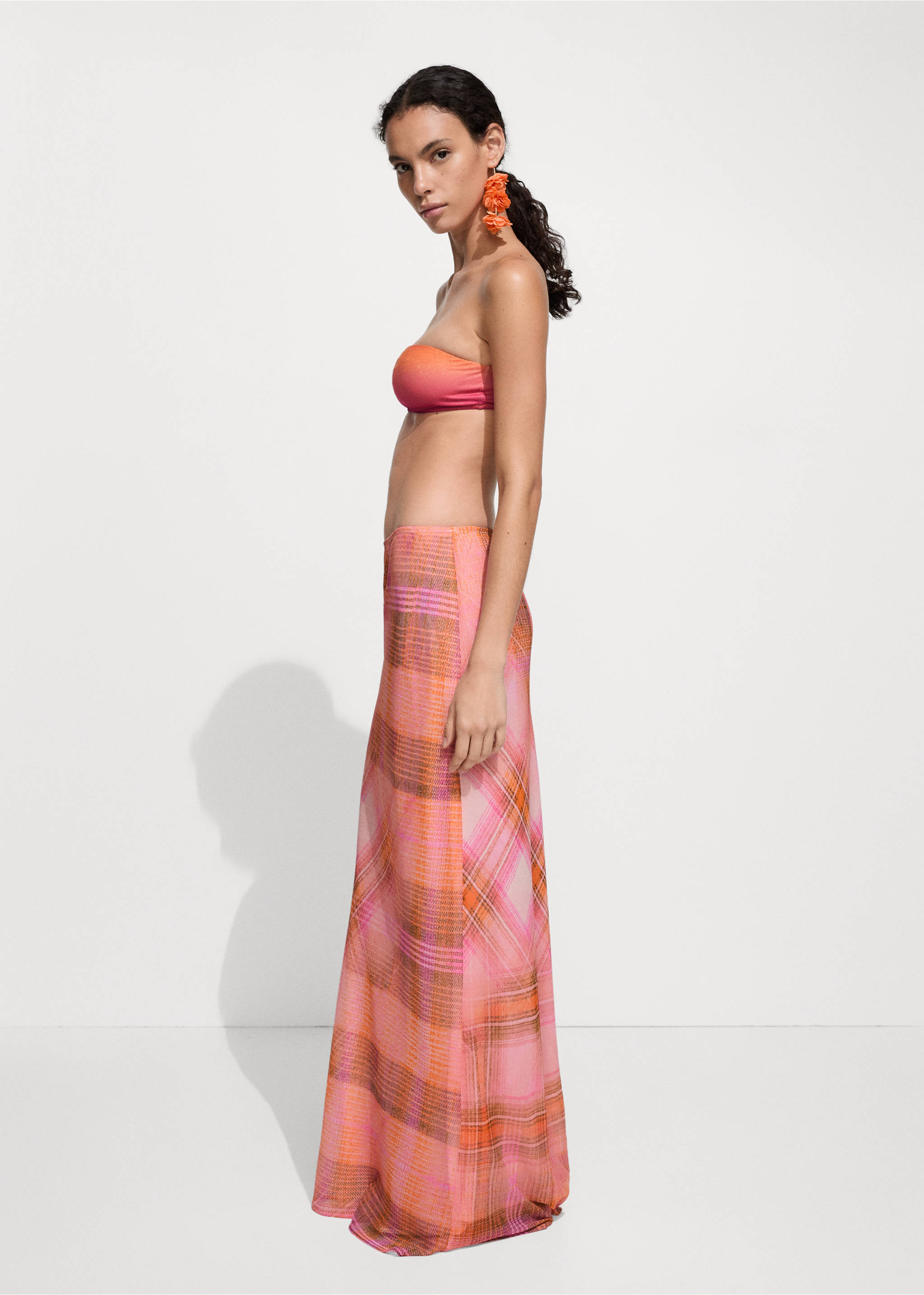 Saia comprida estampada - Pormenor do artigo 1, Laranja. Ref: 77080383-00.