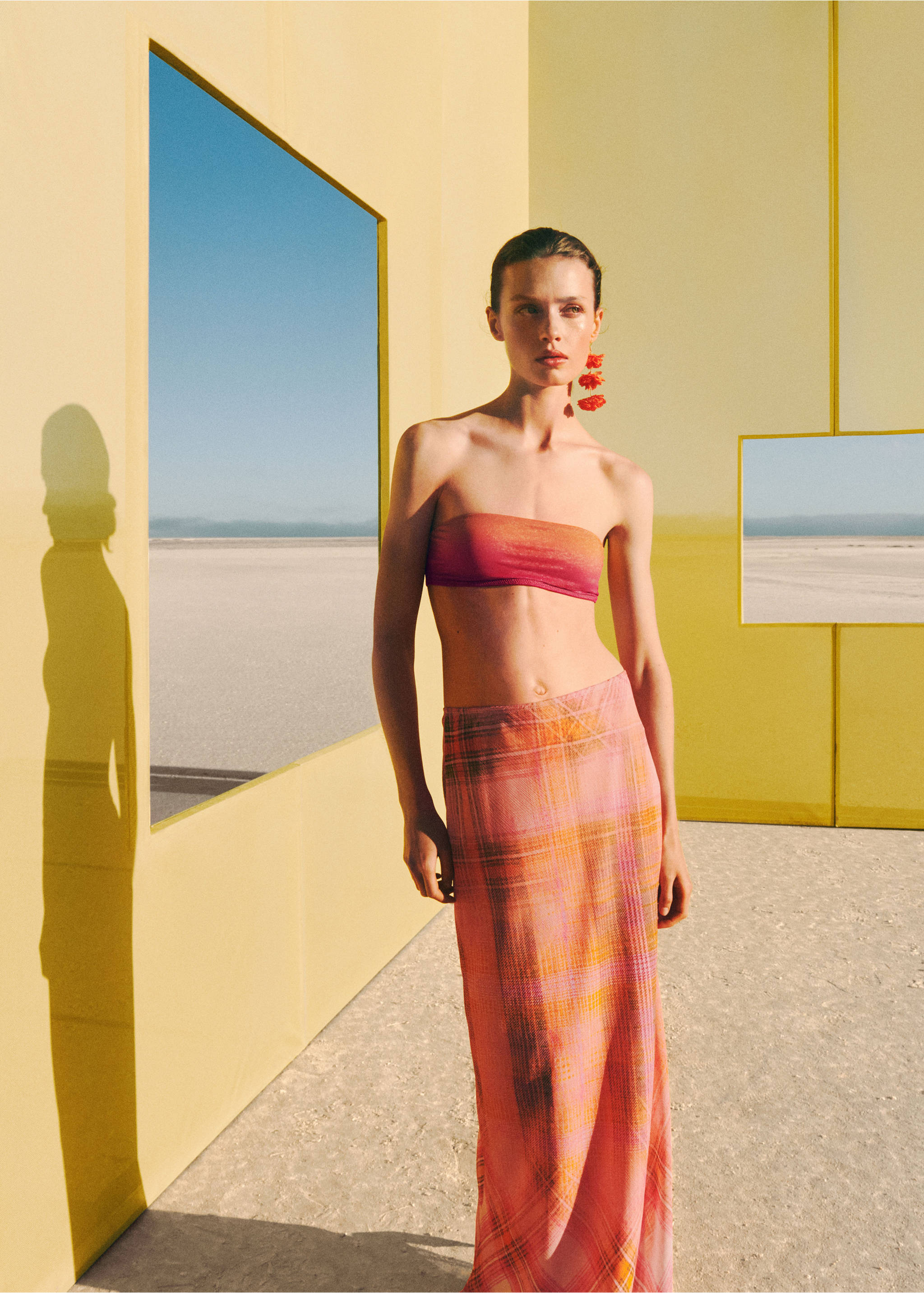 Saia comprida estampada - Pormenor do artigo 7, Laranja. Ref: 77080383-00.