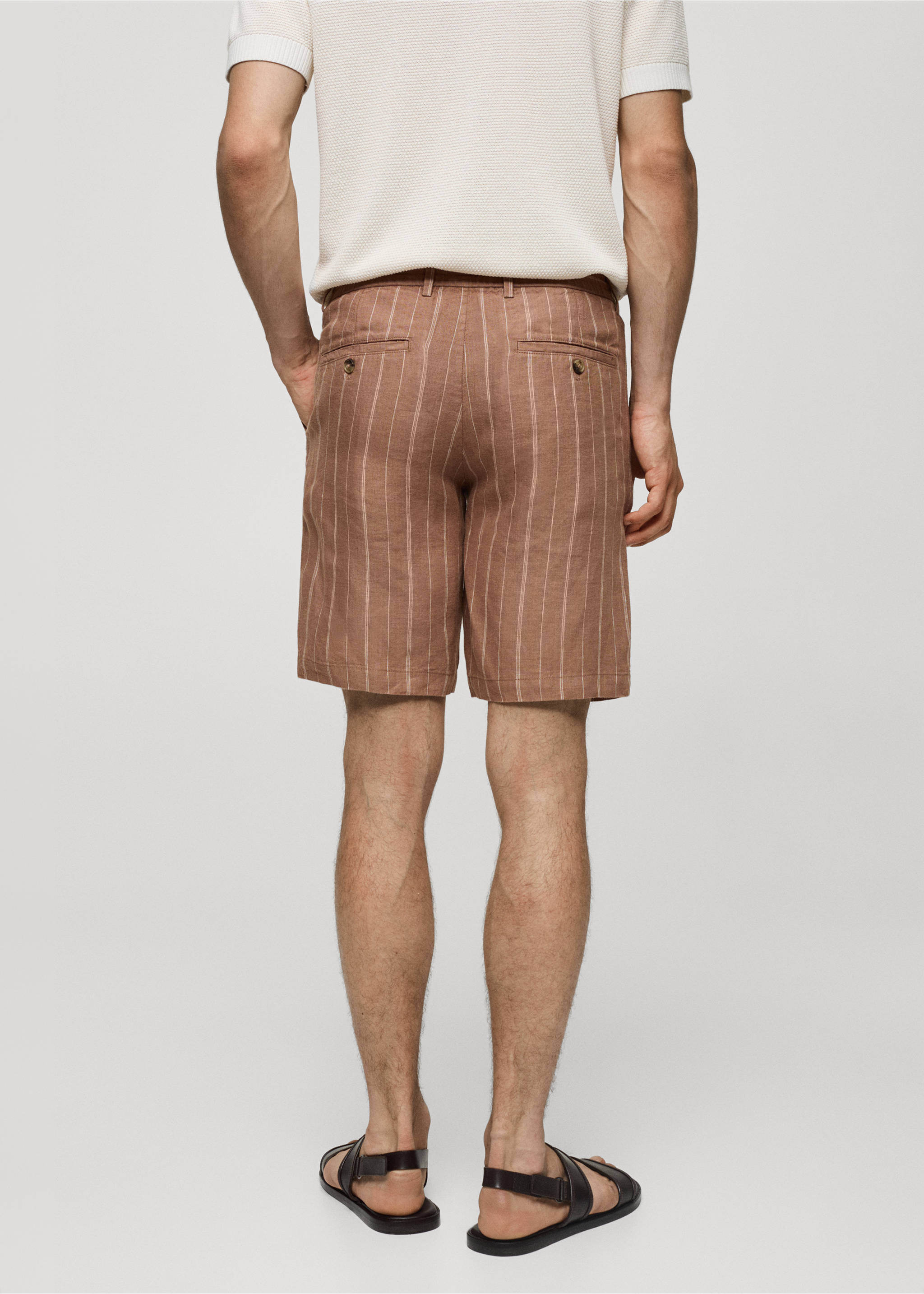 100% linen striped bermuda shorts with drawstring - Reverse of the article, Wine. Ref: 77080562-00.