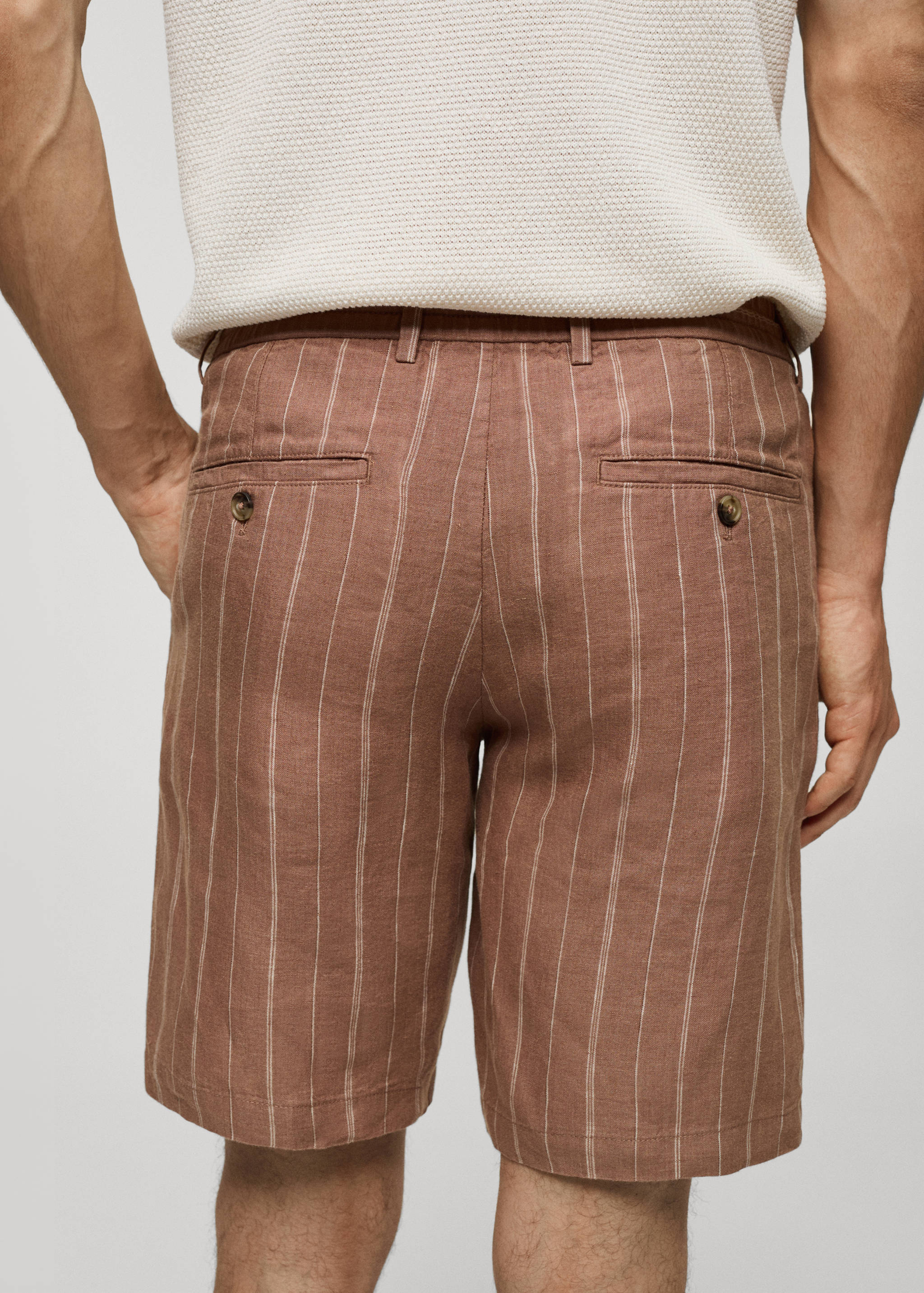 100% linen striped bermuda shorts with drawstring - Details of the article 6