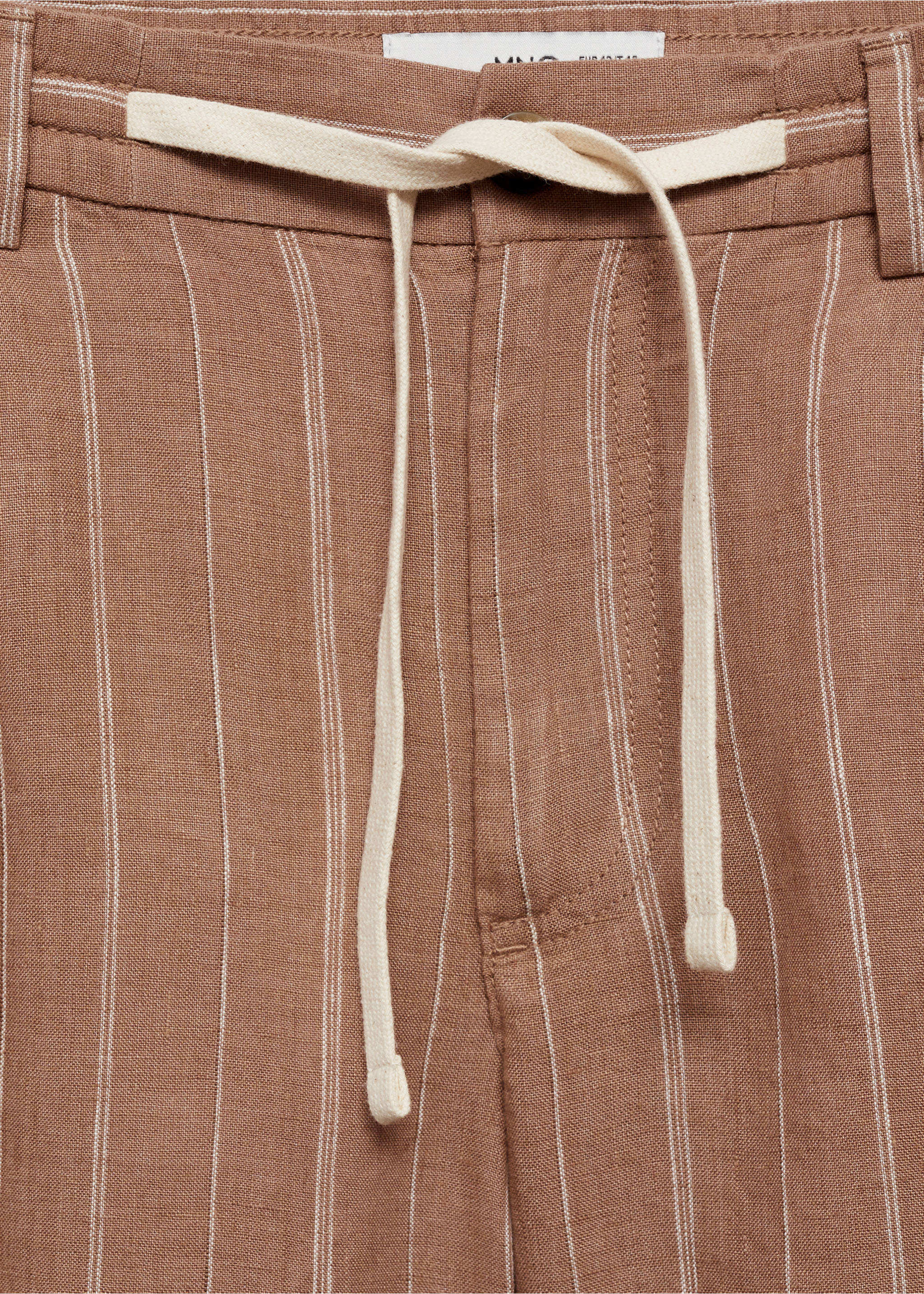100% linen striped bermuda shorts with drawstring - Details of the article 8, Wine. Ref: 77080562-00.