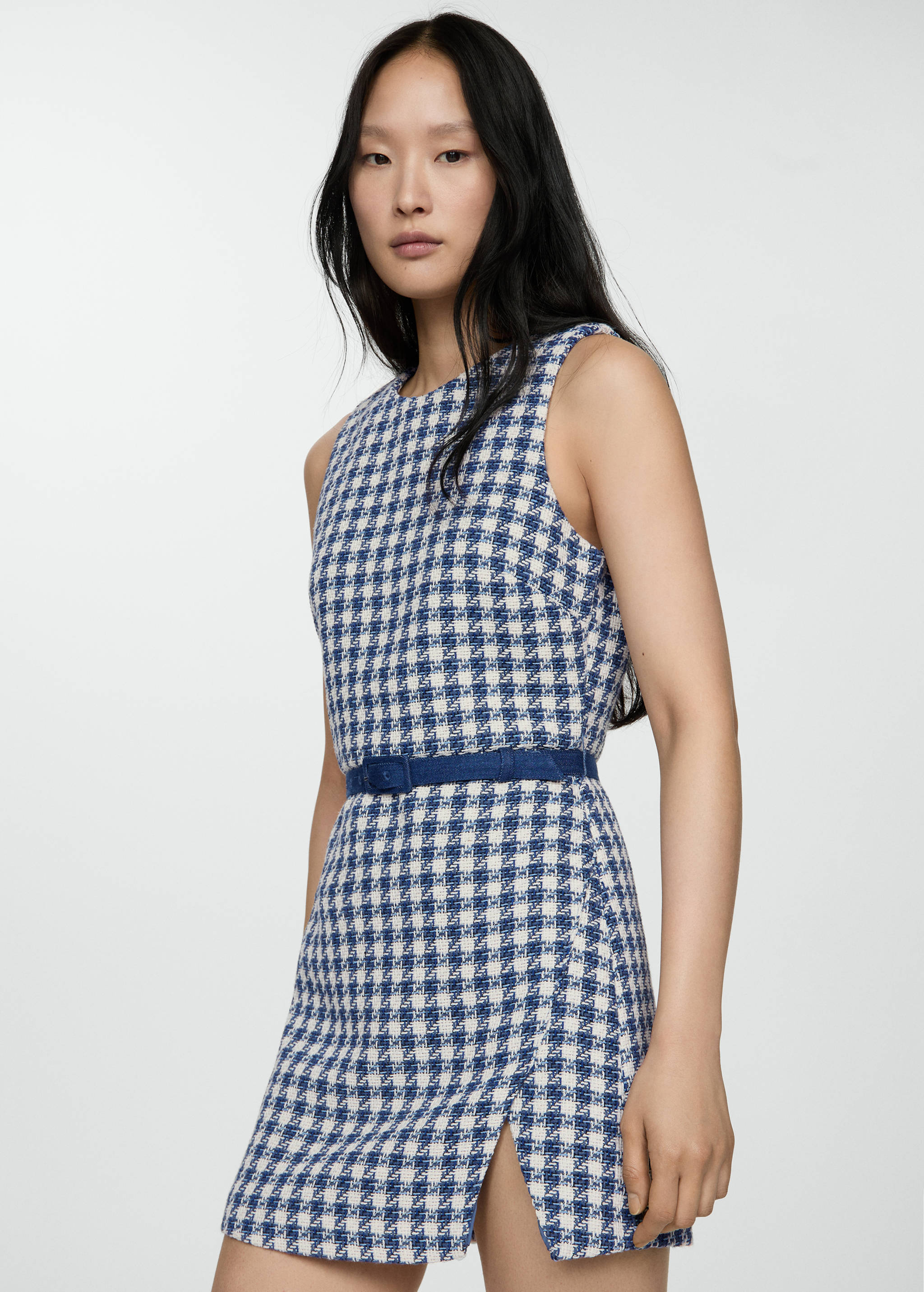 Houndstooth dress with belt - Medium plane