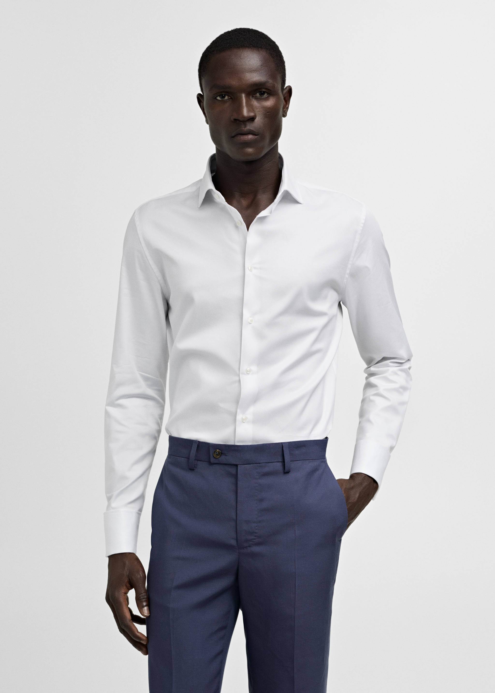 Slim-fit twill fabric suit with shirt cufflinks - Medium plane