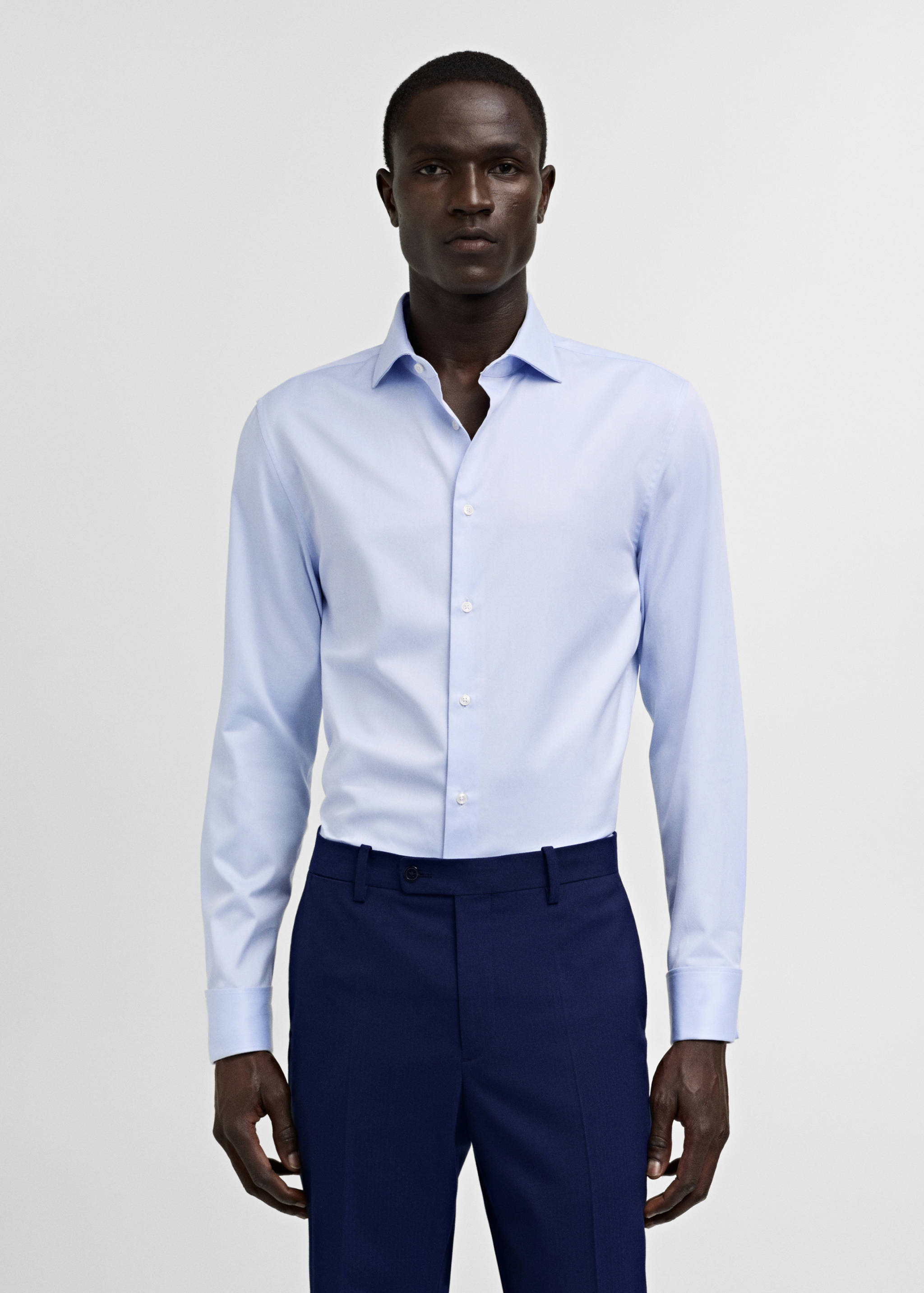 Slim-fit twill fabric suit with shirt cufflinks - Medium plane