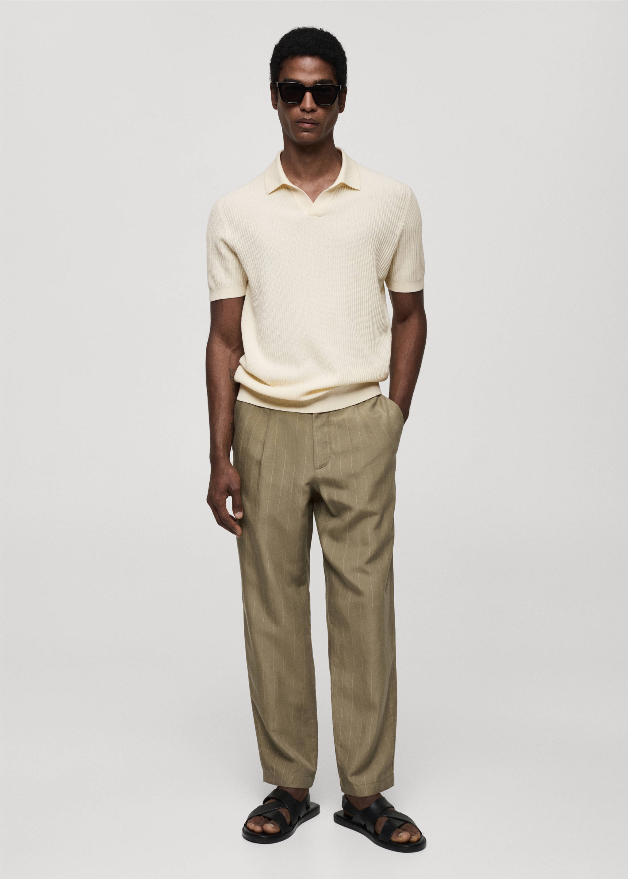 Ribbed cotton knitted polo shirt - General plane