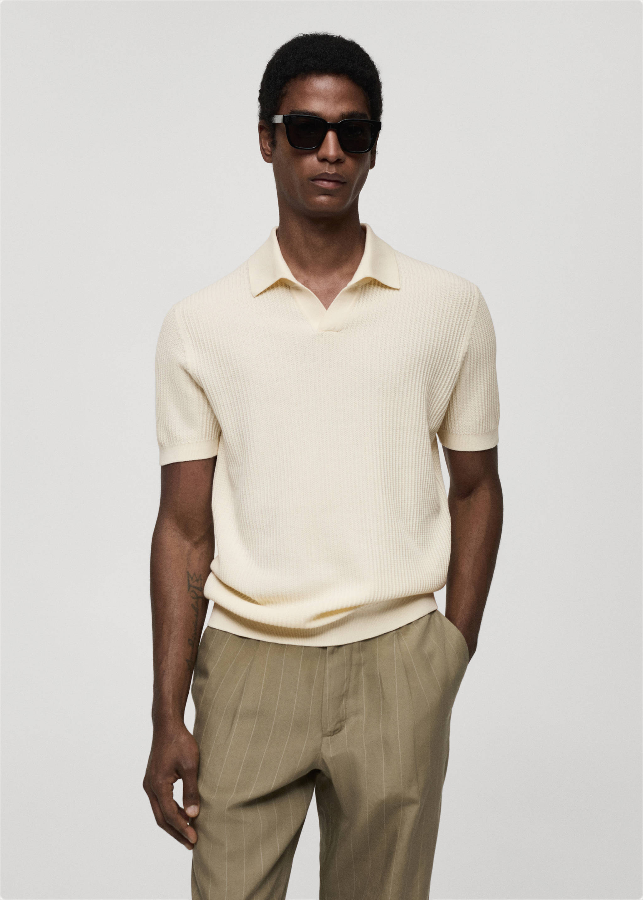 Ribbed cotton knitted polo shirt - Medium plane