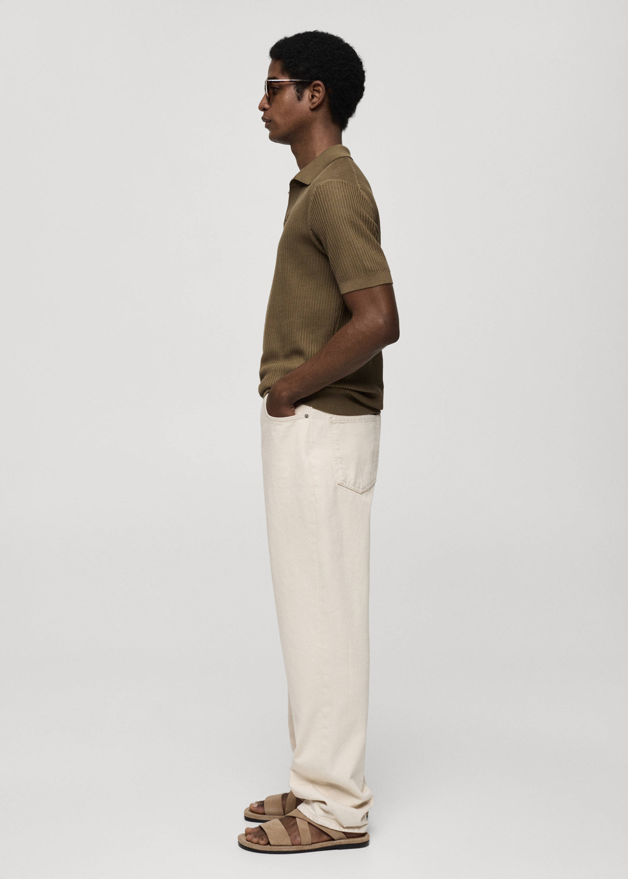 Ribbed cotton knitted polo shirt - Details of the article 2