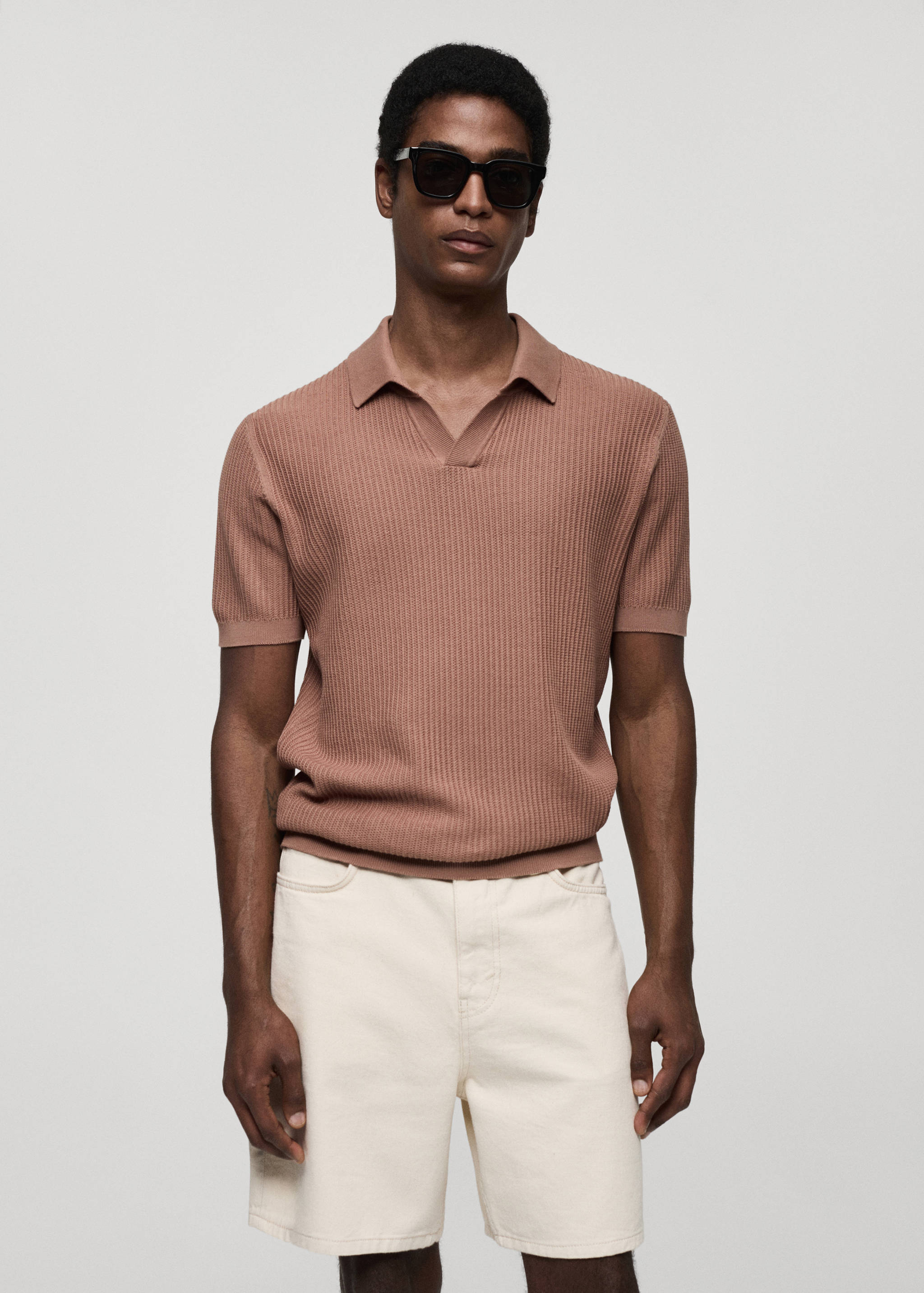 Ribbed cotton knitted polo shirt - Medium plane