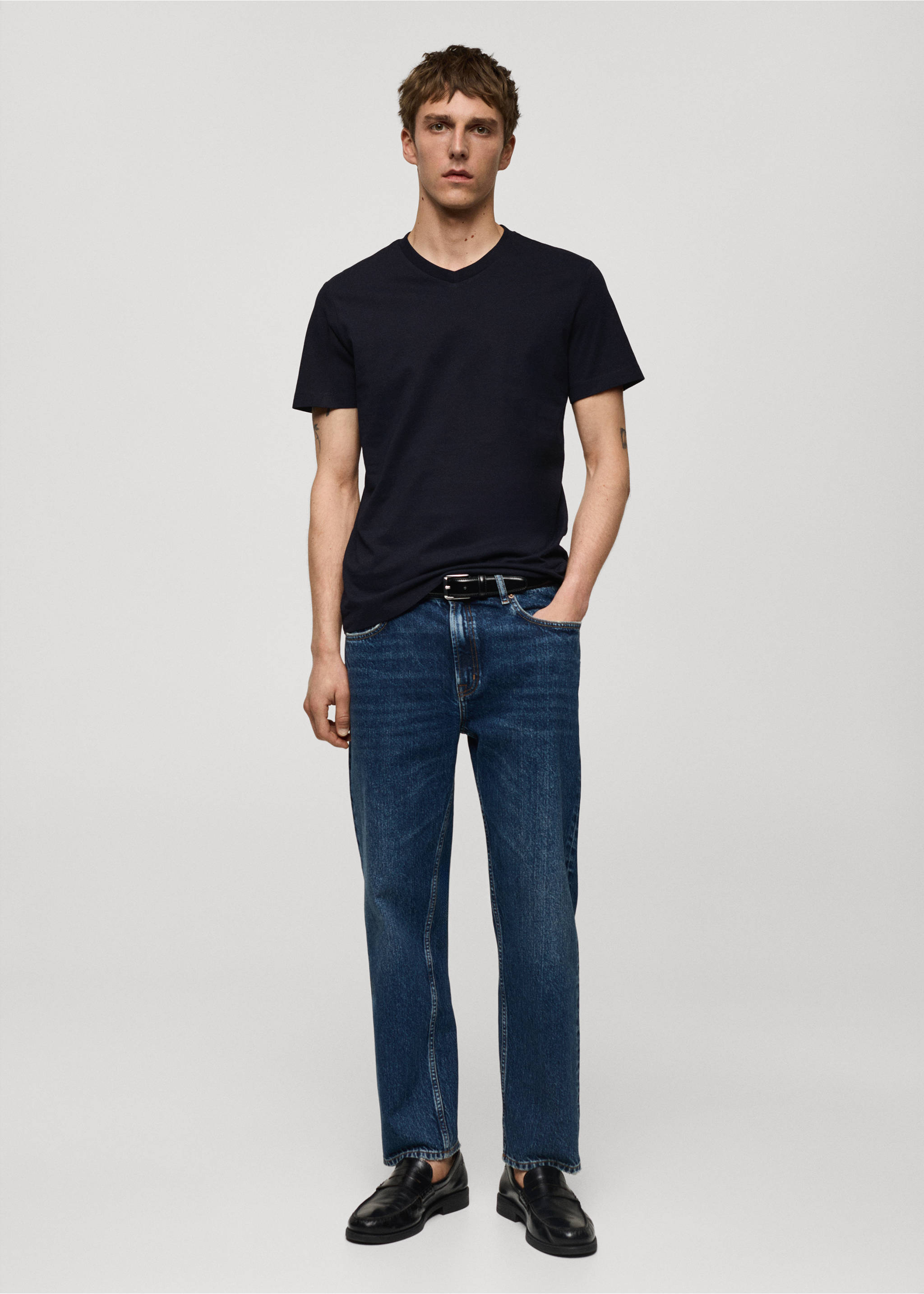 Slim-fit cotton V-neck t-shirt - General plane, Dark Navy. Ref: 77080584-00.