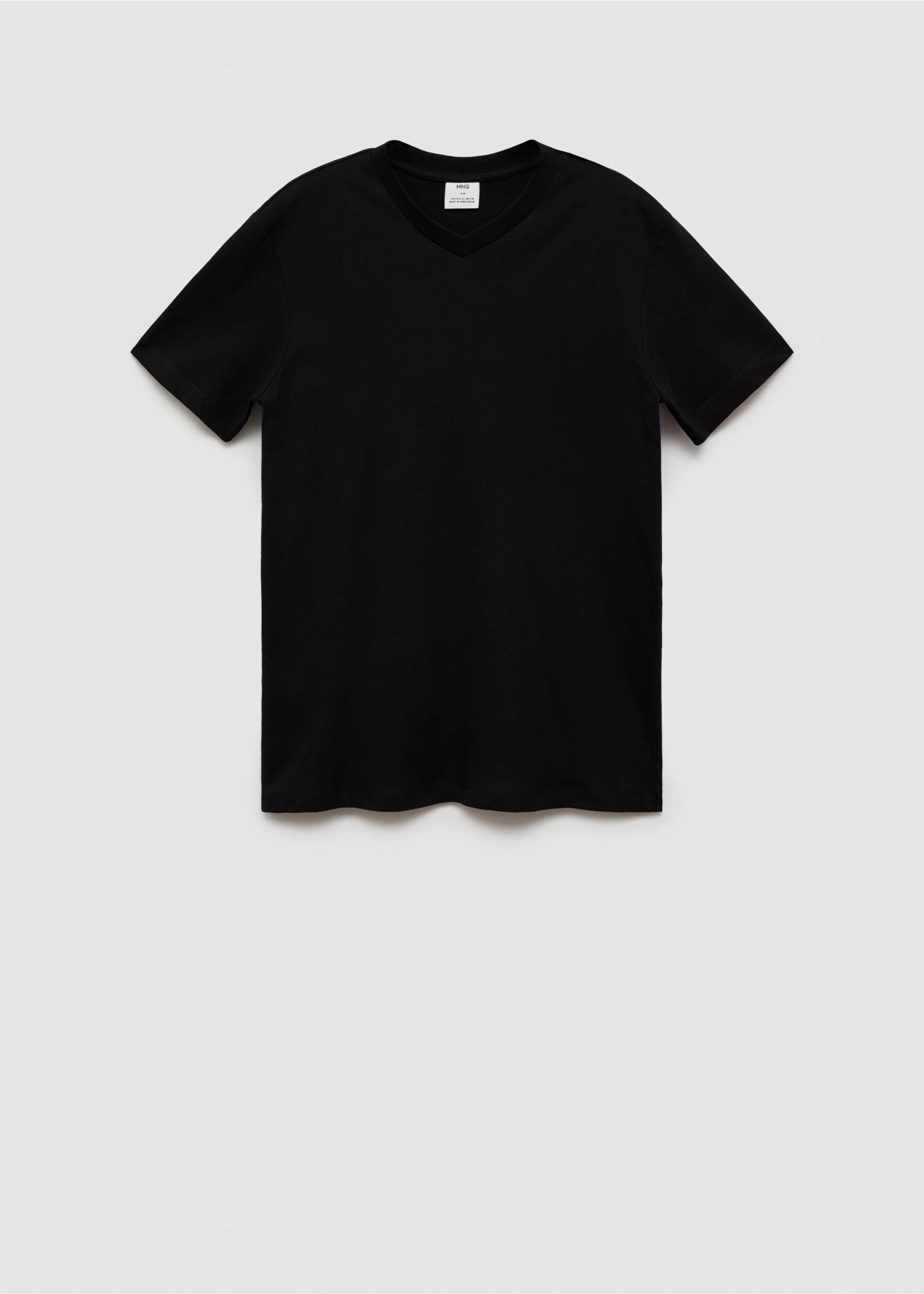 Slim-Fit-T-Shirt aus Baumwolle mit V-Ausschnitt - Artikel ohne Model, Schwarz. Ref: 77080584-00.