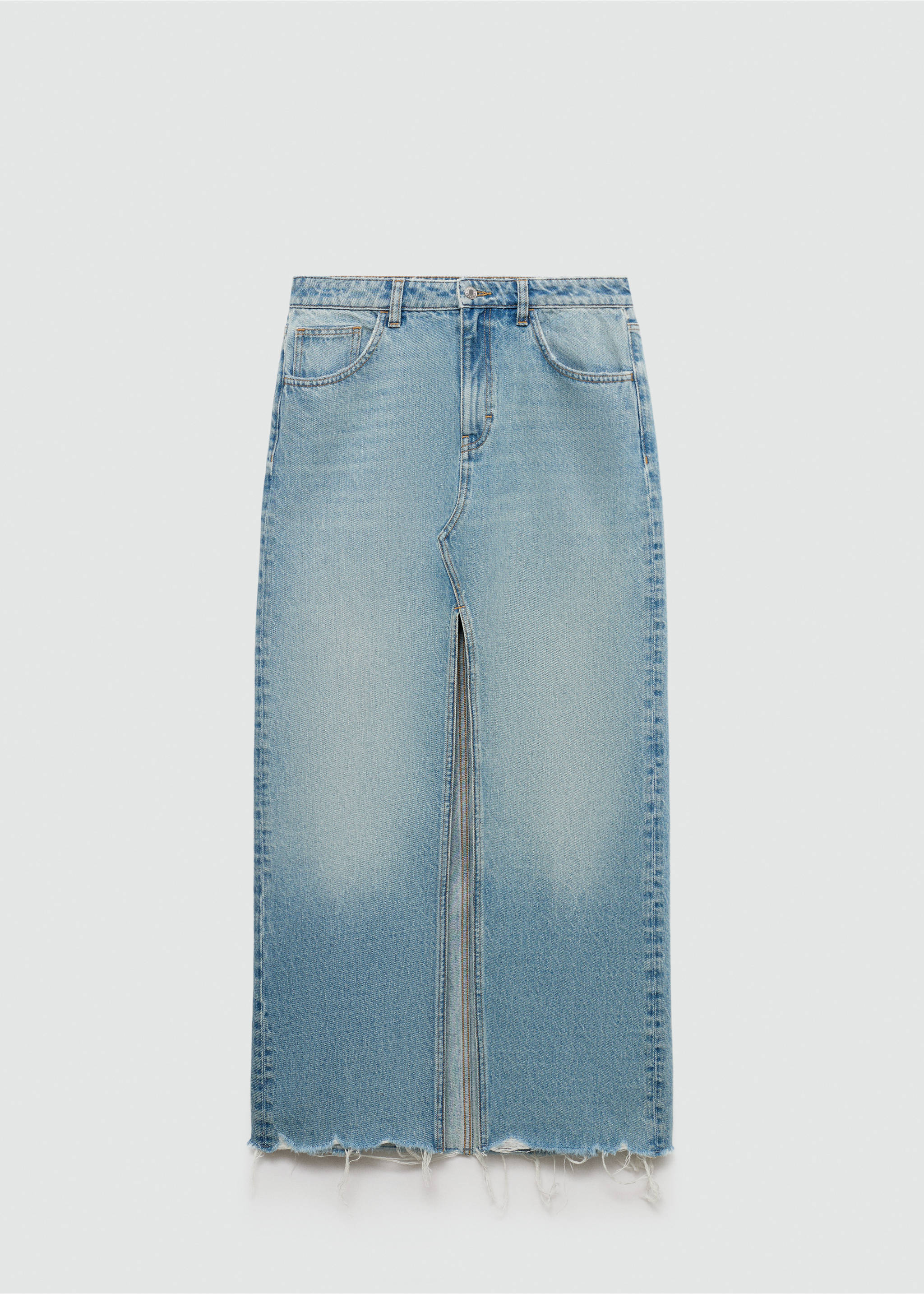 Falda vaquera bajo deshilachado - Artículo sin modelo, Azul medio. Ref: 77080586-00.