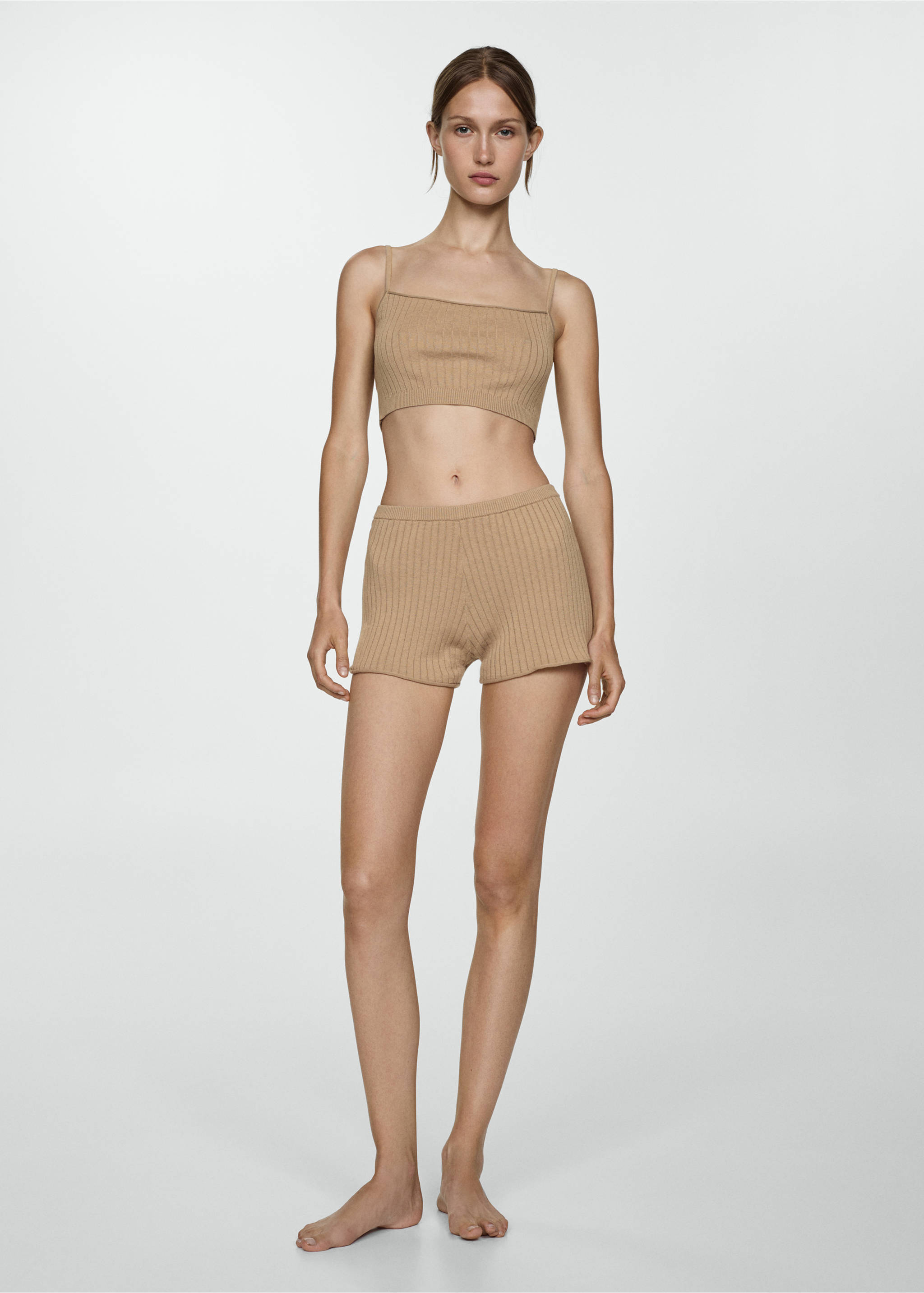 Ribbed crop top - General plane, Light/Pastel Brown. Ref: 77080588-00.