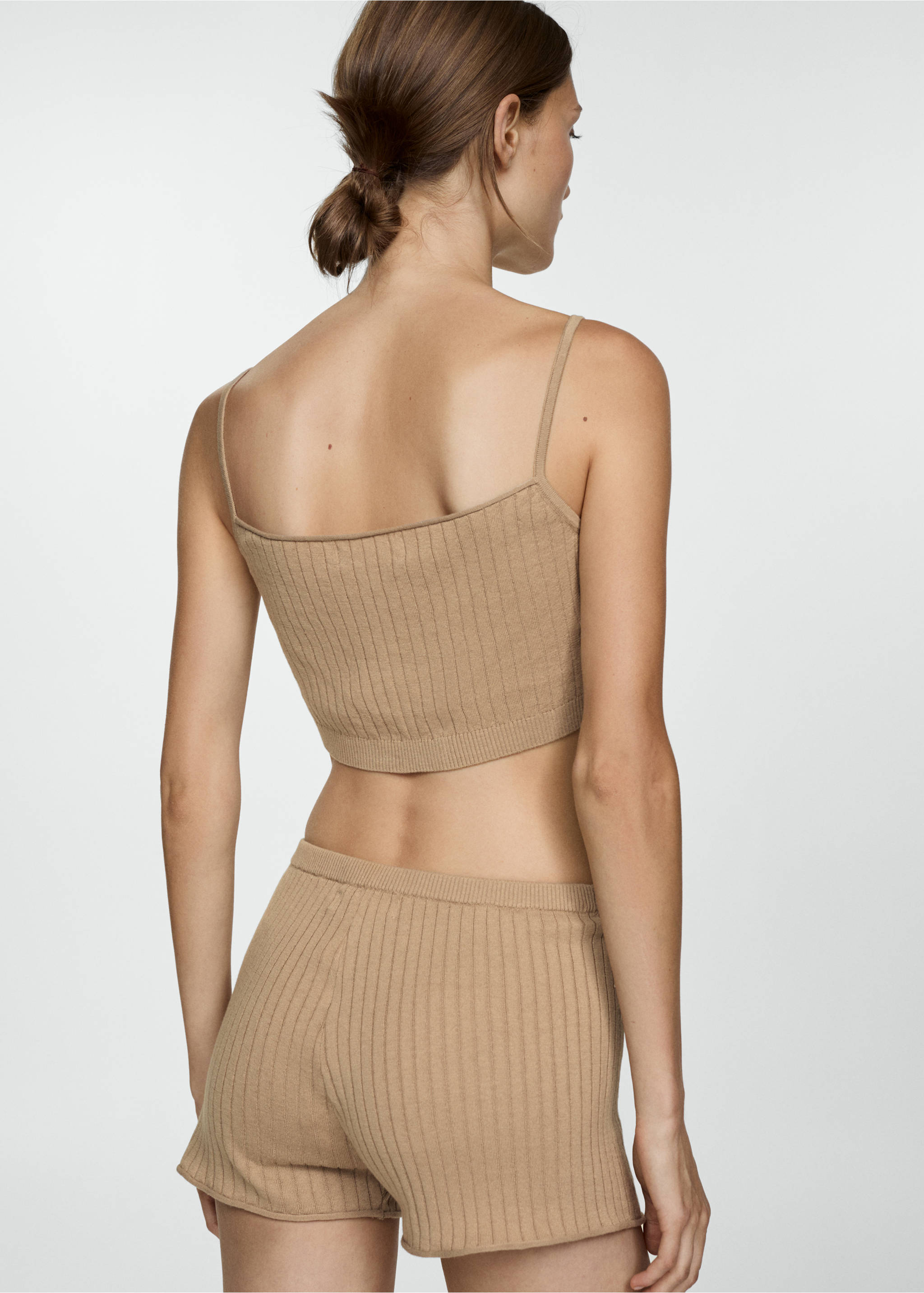 Ribbed crop top - Reverse of the article, Light/Pastel Brown. Ref: 77080588-00.