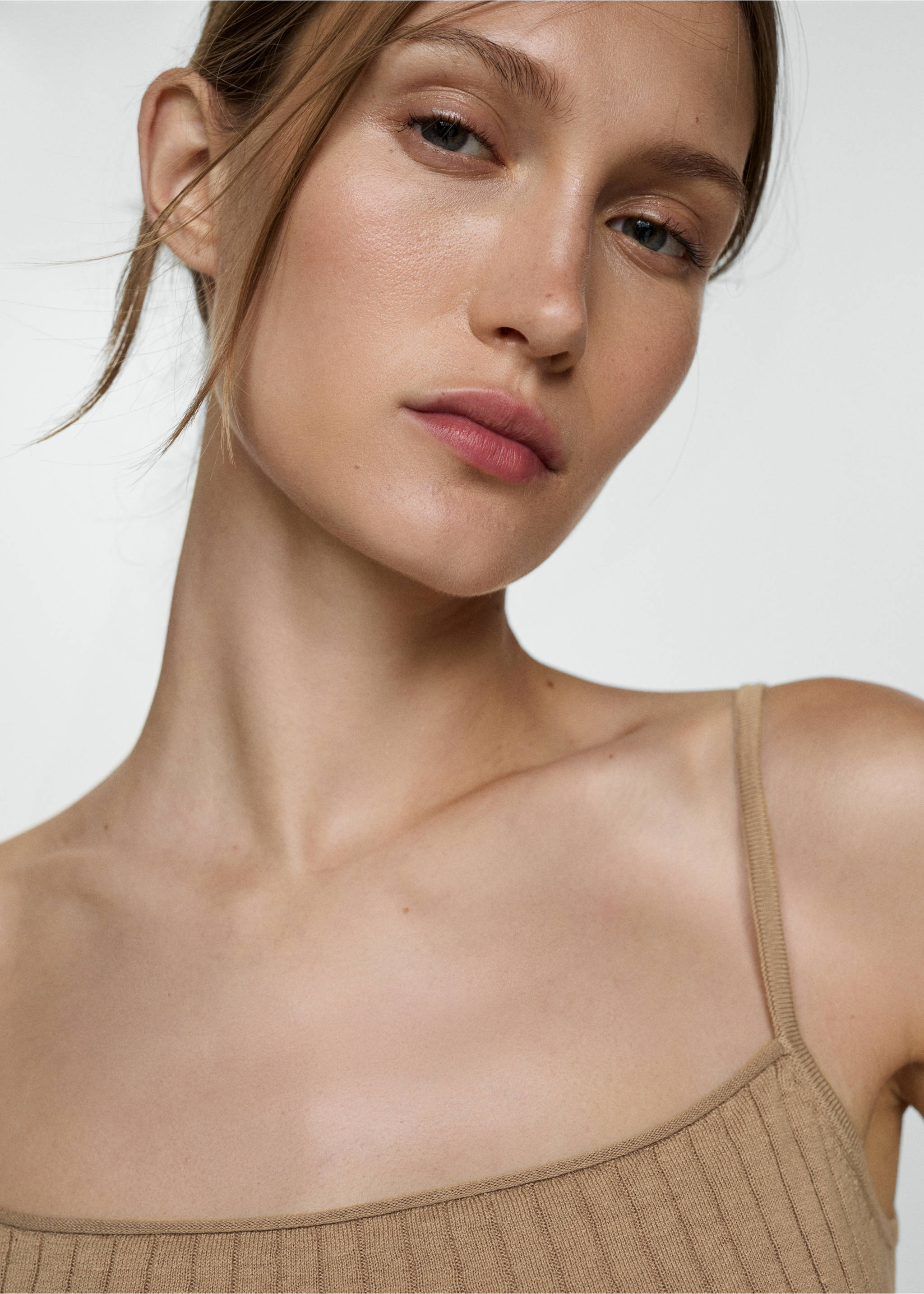 Ribbed crop top - Details of the article 1, Light/Pastel Brown. Ref: 77080588-00.