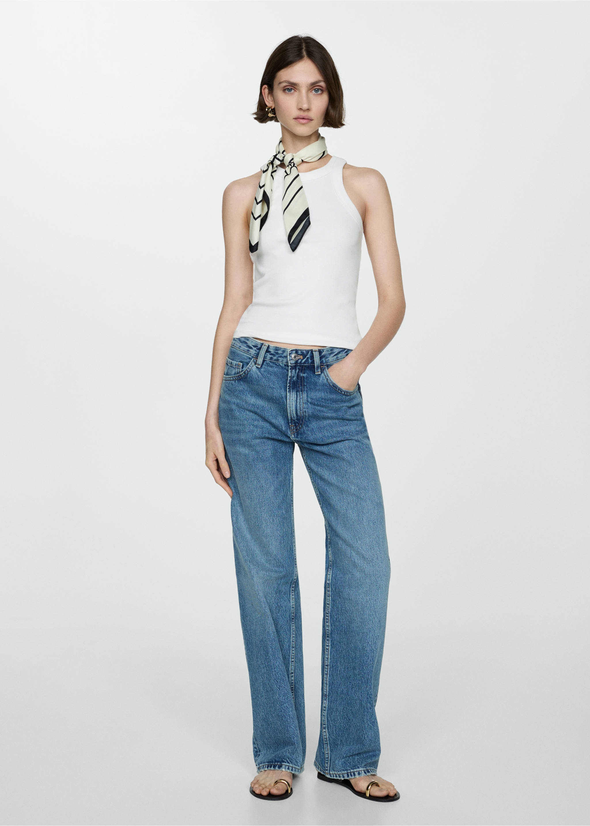 Ribbed cotton-blend top - General plane, White. Ref: 77080594-00.